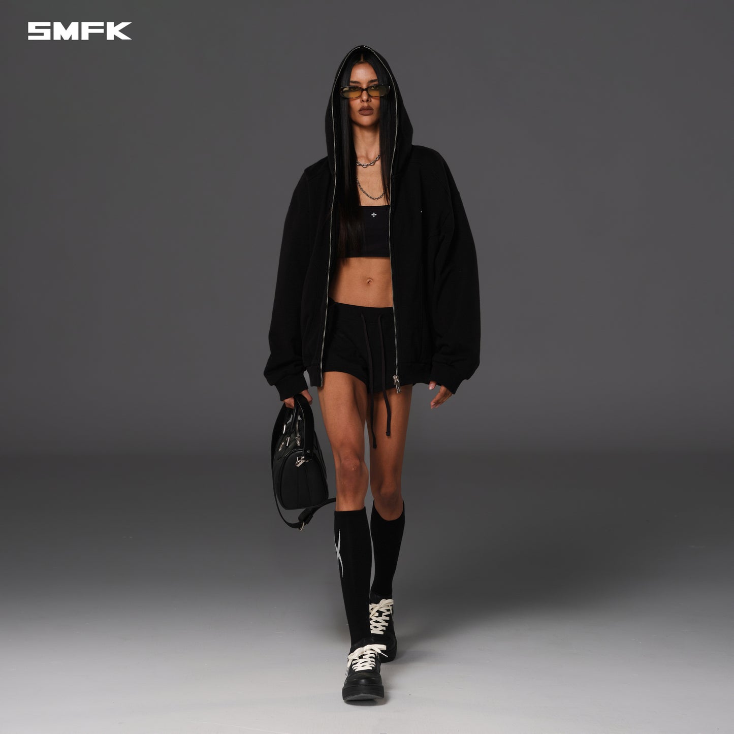 PERMANENT MUSE LOOSE ZIP HOODIE/COTTON+WOOL - WILD BLACK