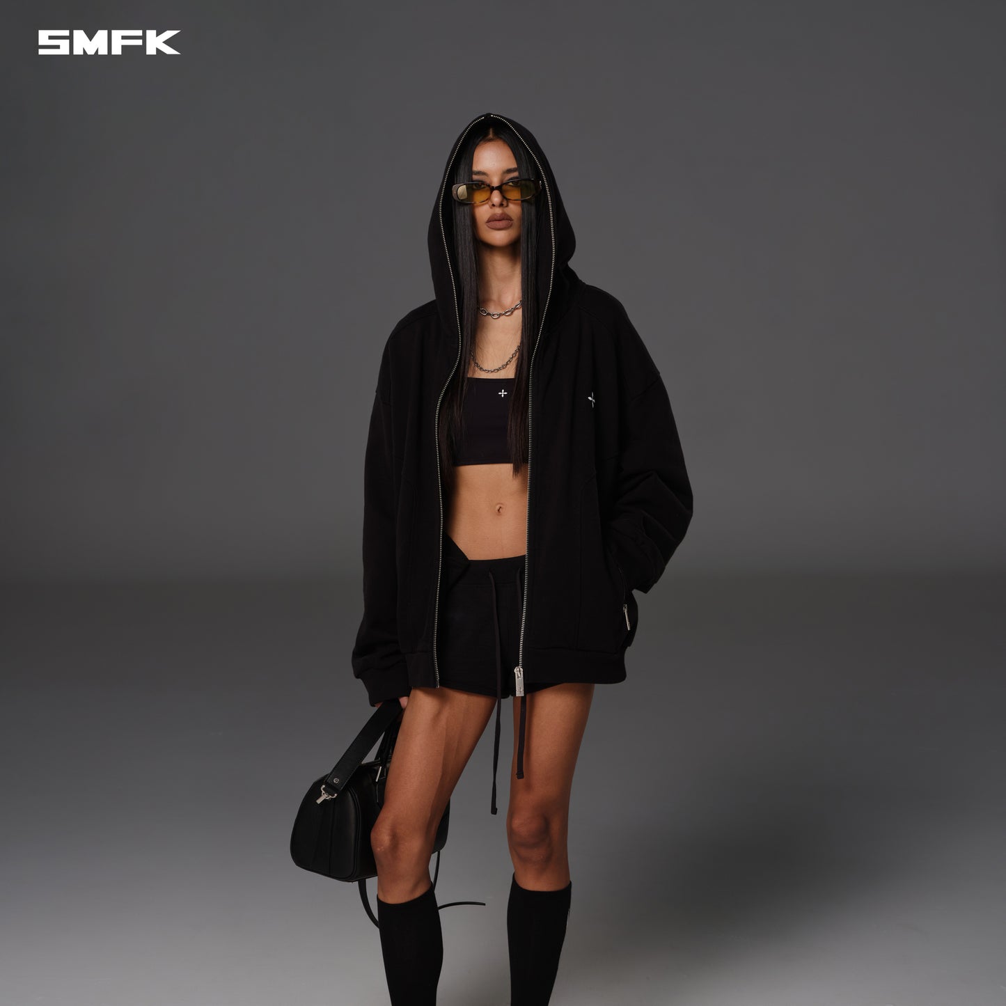 PERMANENT MUSE LOOSE ZIP HOODIE/COTTON+WOOL - WILD BLACK
