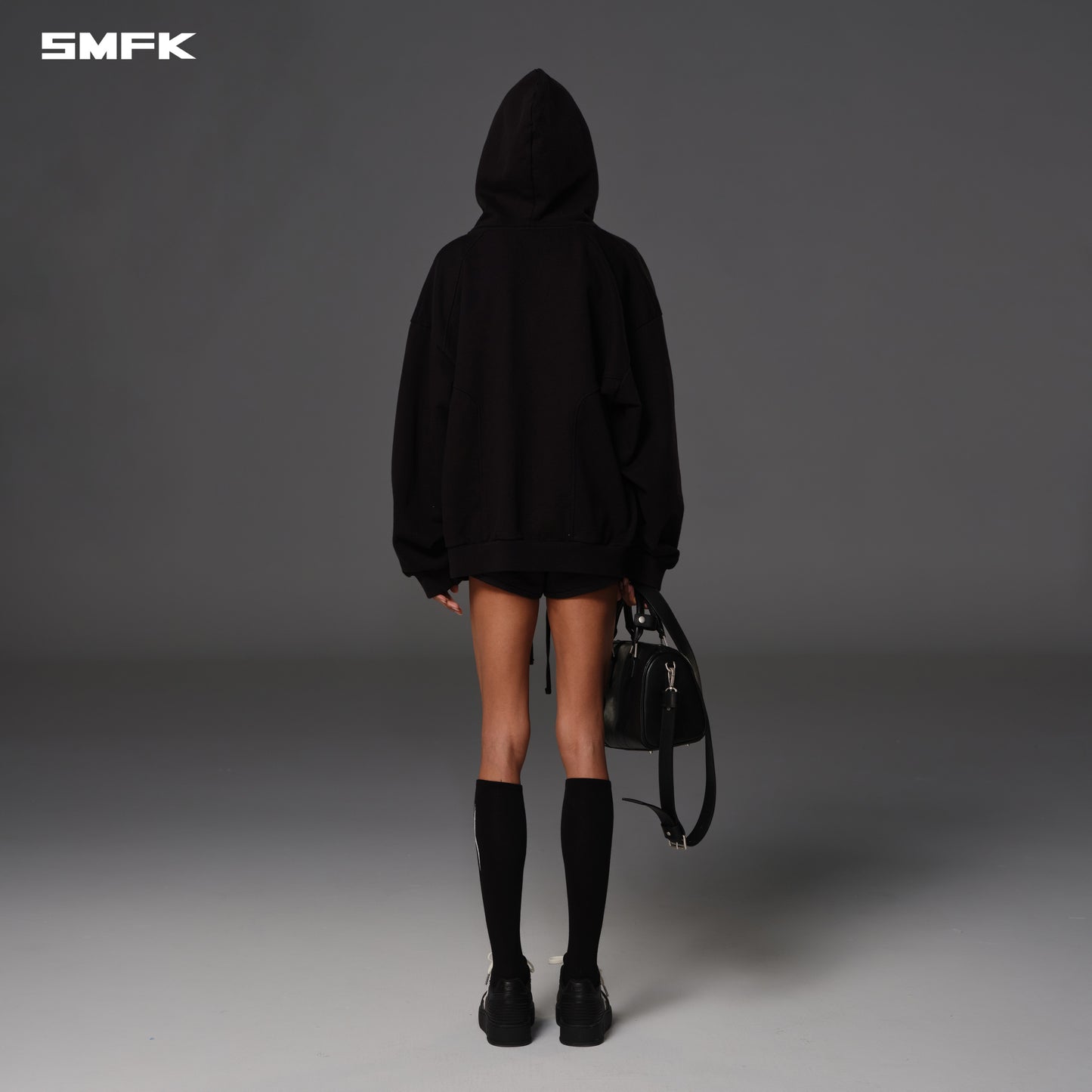 PERMANENT MUSE LOOSE ZIP HOODIE/COTTON+WOOL - WILD BLACK