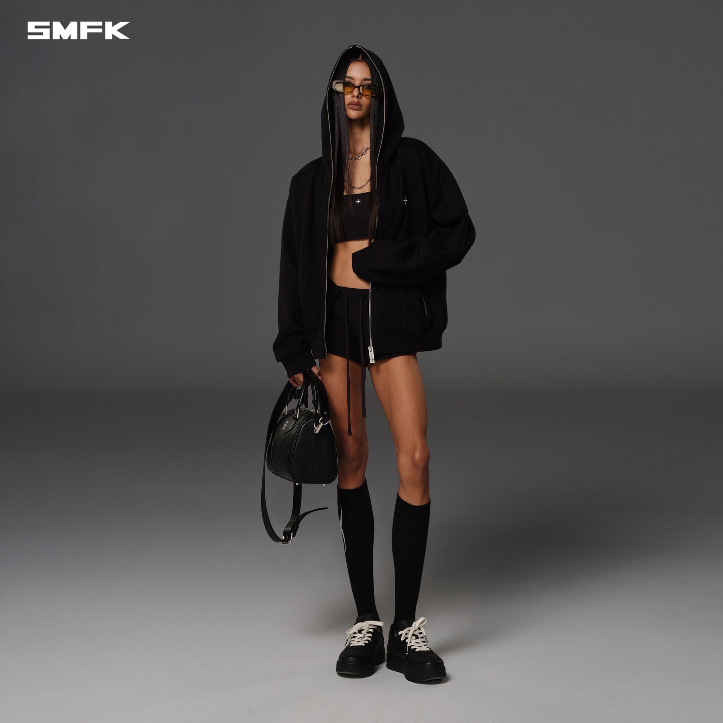 PERMANENT MUSE LOOSE ZIP HOODIE/COTTON+WOOL - WILD BLACK