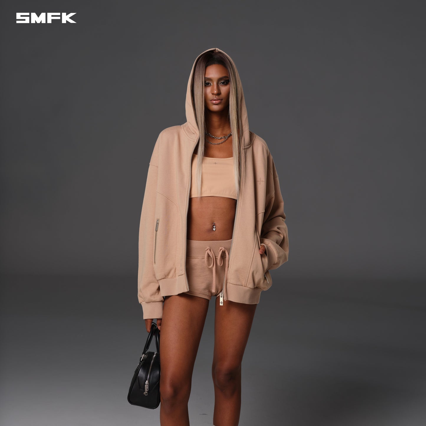 PERMANENT MUSE LOOSE ZIP HOODIE/COTTON+WOOL- FRESH SKIN