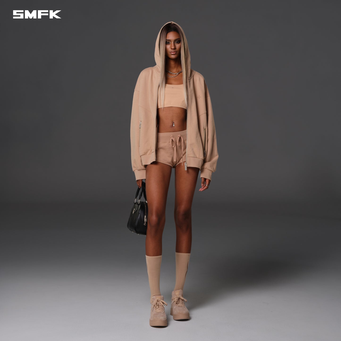 PERMANENT MUSE LOOSE ZIP HOODIE/COTTON+WOOL- FRESH SKIN