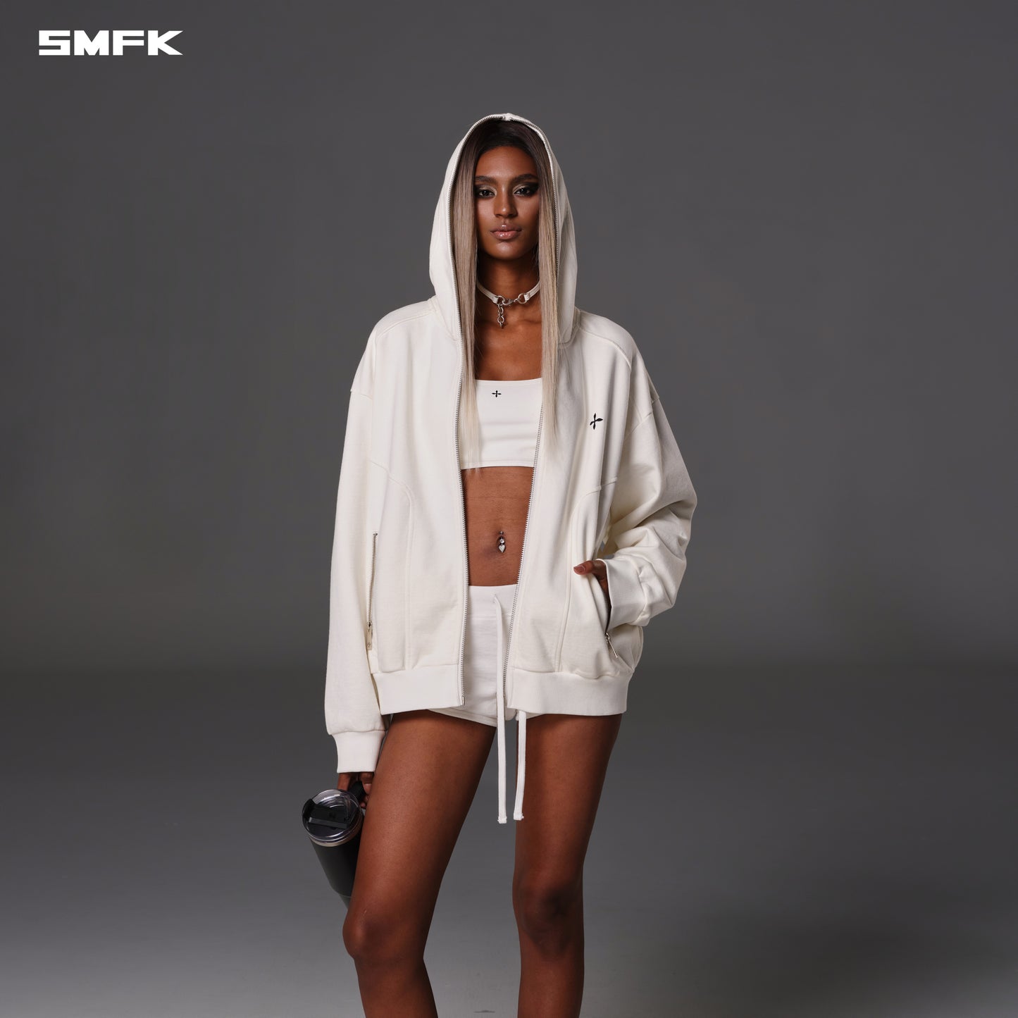 PERMANENT MUSE LOOSE ZIP HOODIE/COTTON+WOOL - CLOUD WHITE