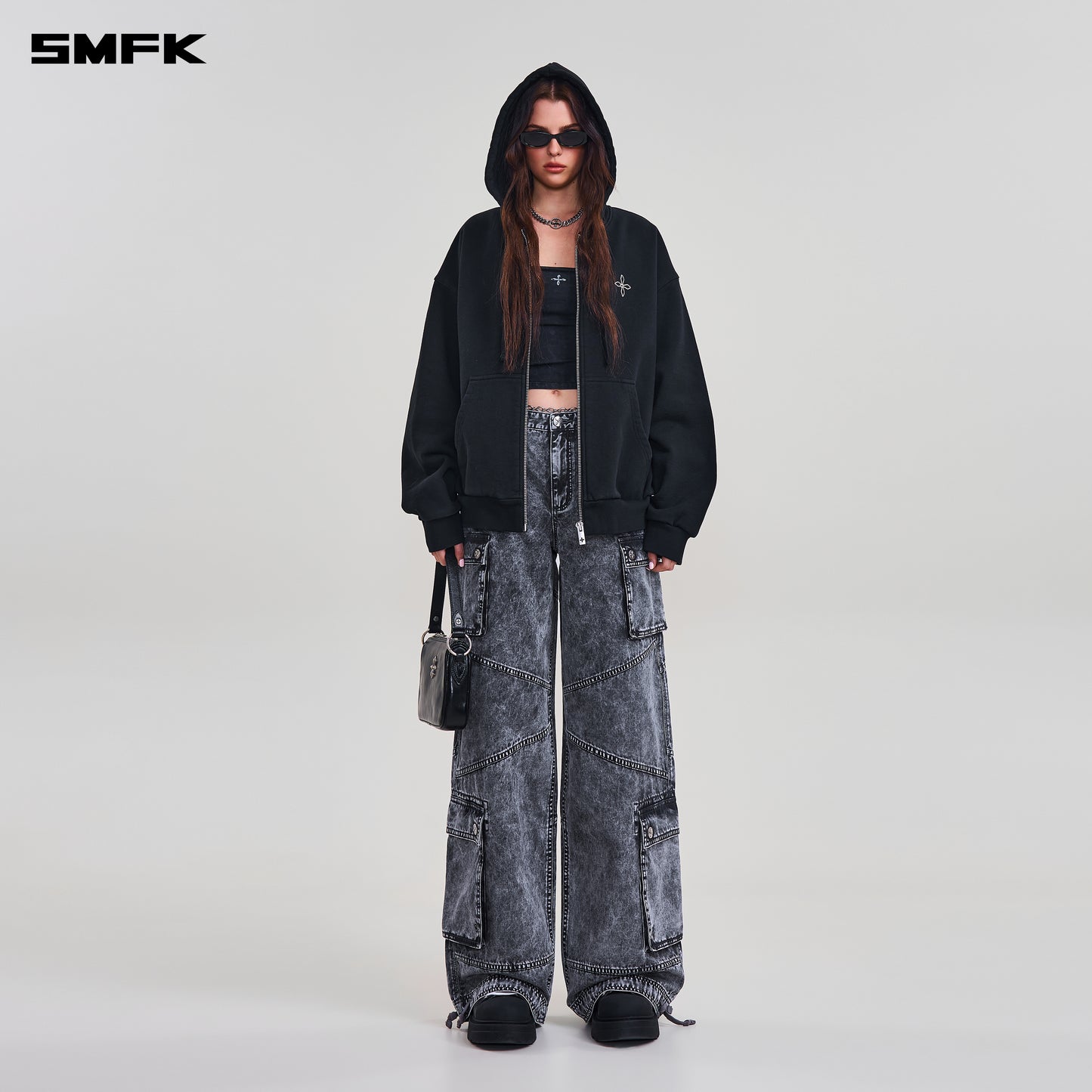 COMPASS MODE LOOSE ZIP HOODIE/ WILD BLACK