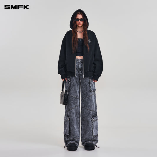 COMPASS MODE LOOSE ZIP HOODIE/ WILD BLACK
