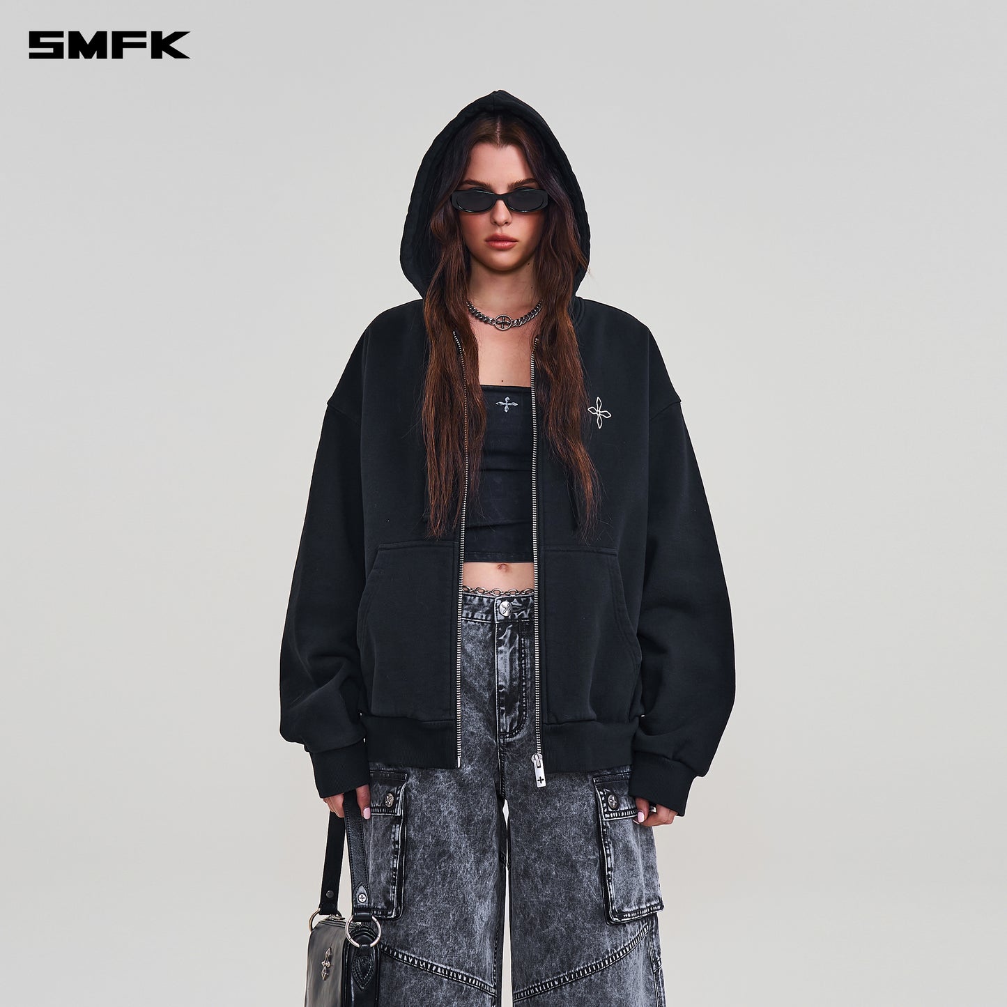 COMPASS MODE LOOSE ZIP HOODIE/ WILD BLACK