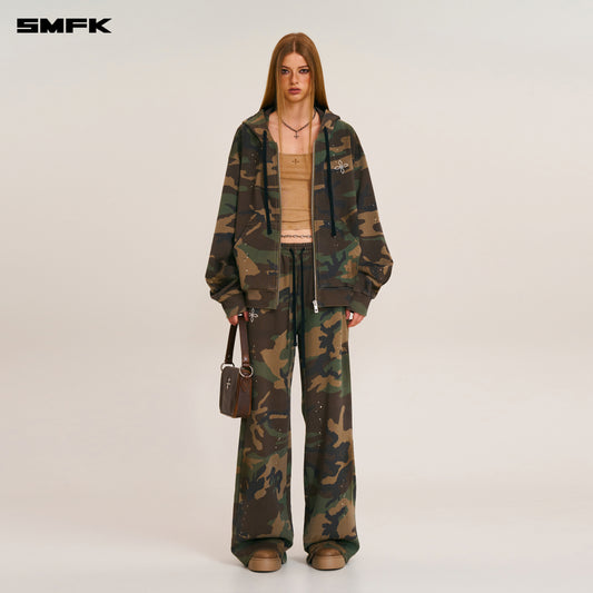 COMPASS MODE CAMO LOOSE ZIP HOODIE/ ARMY GREEN CAMOUFLAGE