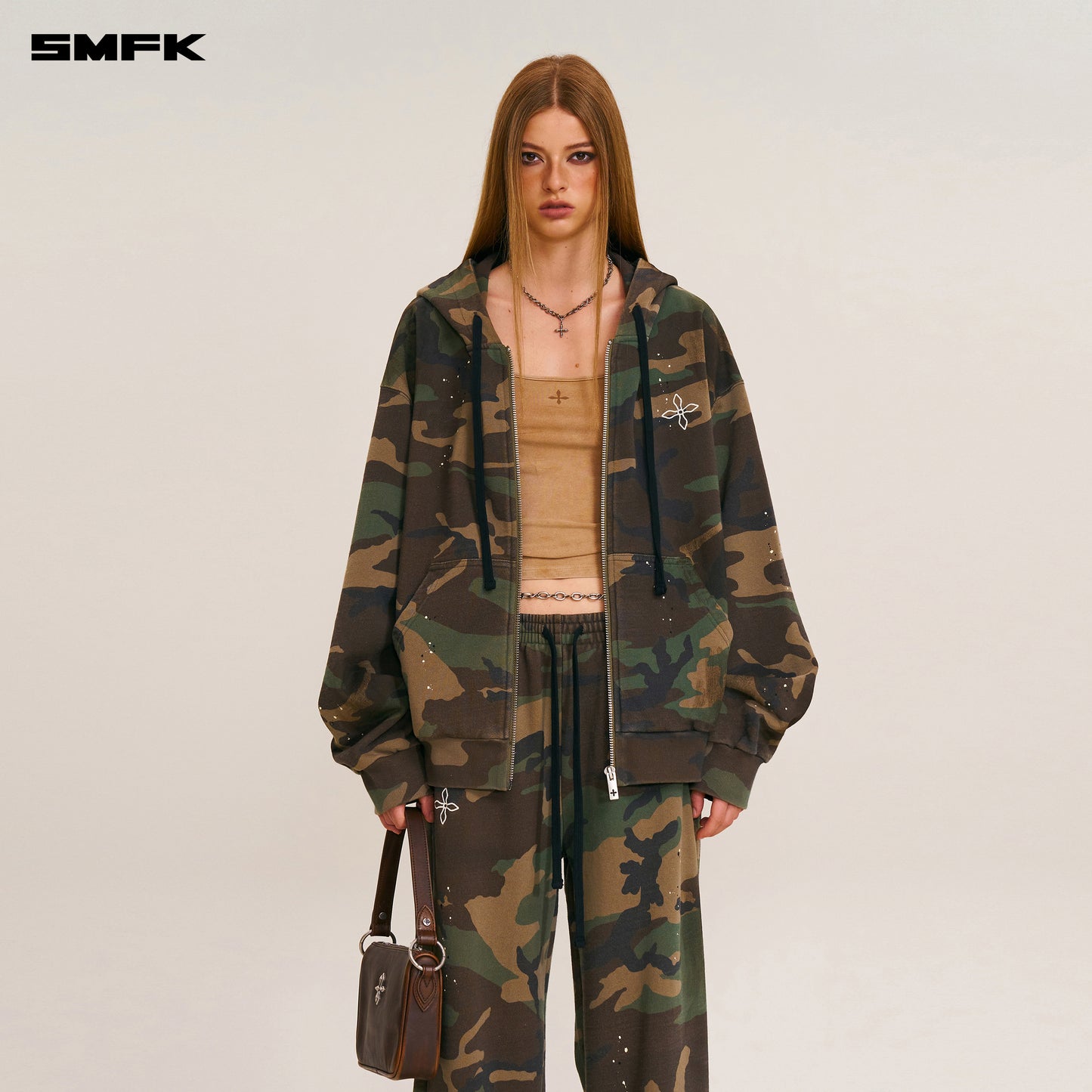 COMPASS MODE CAMO LOOSE ZIP HOODIE/ ARMY GREEN CAMOUFLAGE