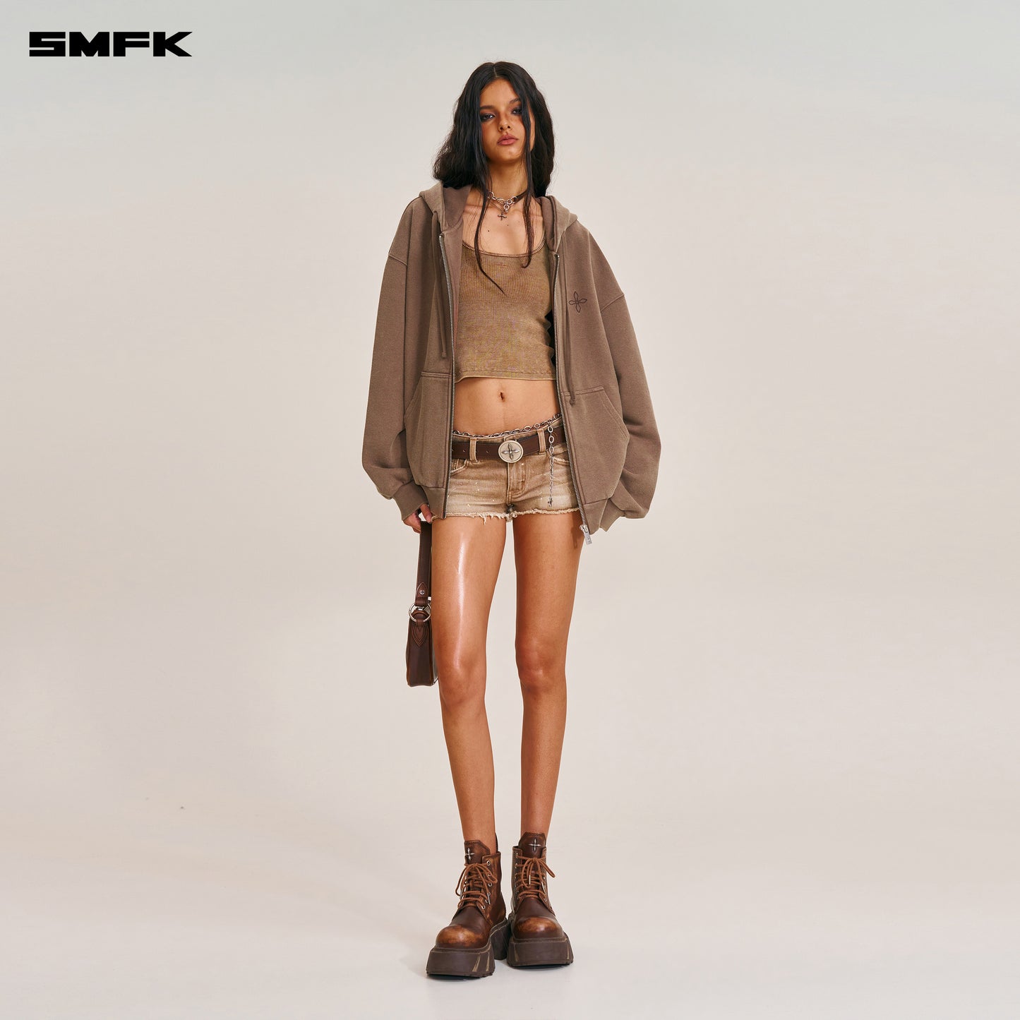 COMPASS MODE LOOSE ZIP HOODIE/ WILD HORSE BROWN