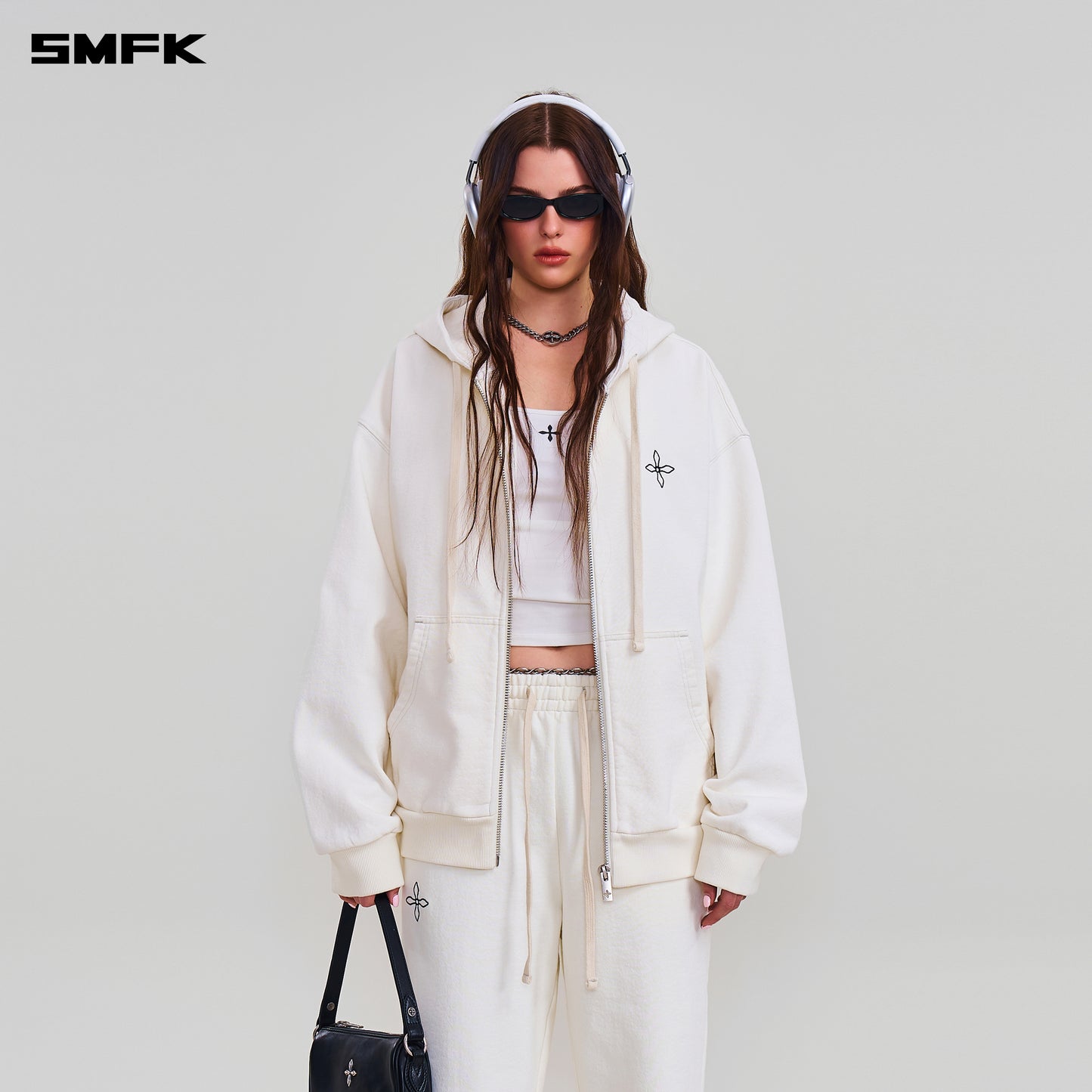 COMPASS MODE LOOSE ZIP HOODIE/ SNOW MOUNTAIN WHITE