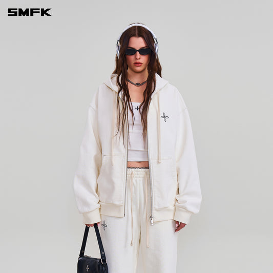 COMPASS MODE LOOSE ZIP HOODIE/ SNOW MOUNTAIN WHITE