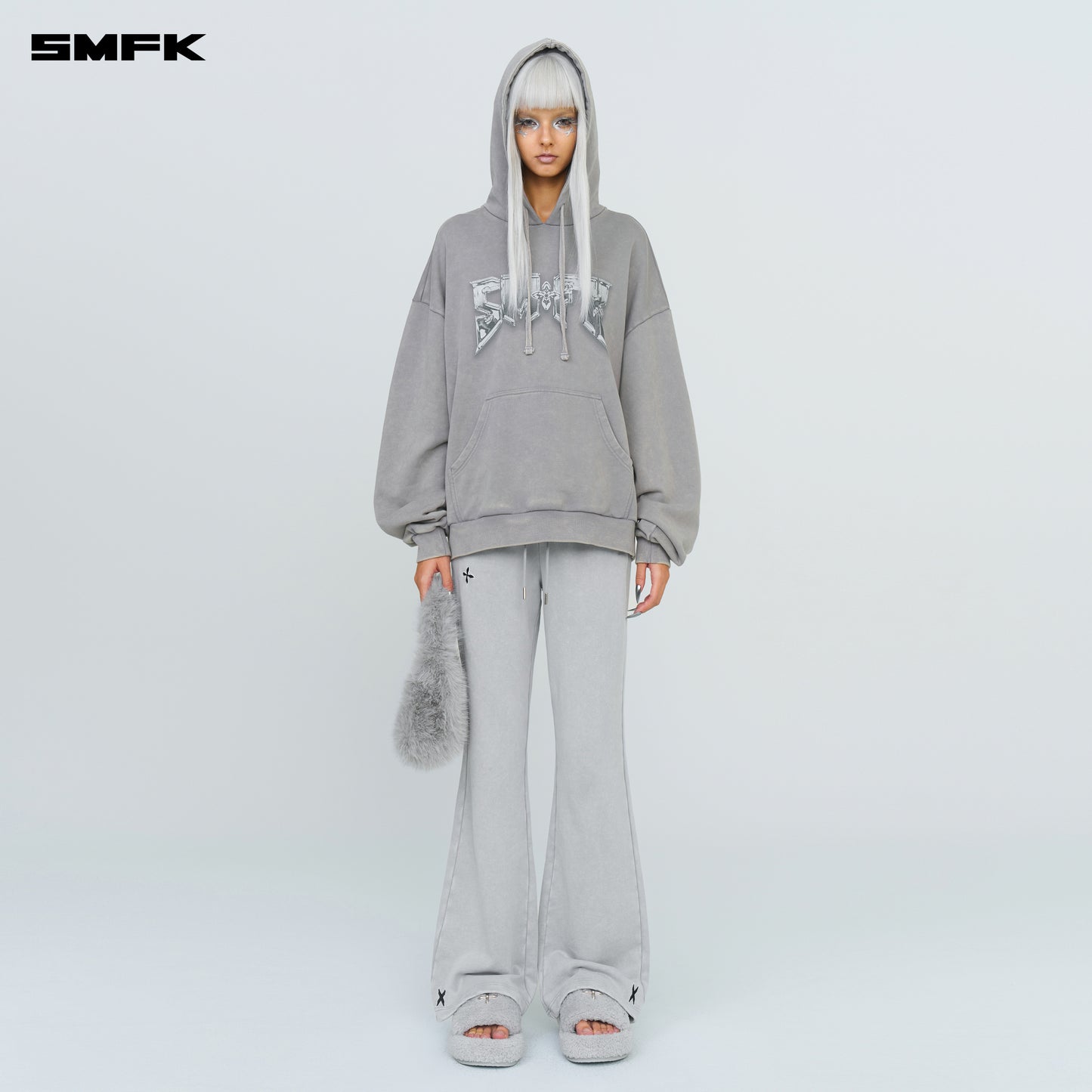 Compass Metallic Rock Wide Hoodie Dusty Gray