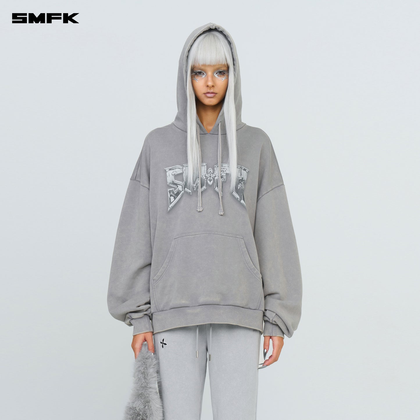 Compass Metallic Rock Wide Hoodie Dusty Gray