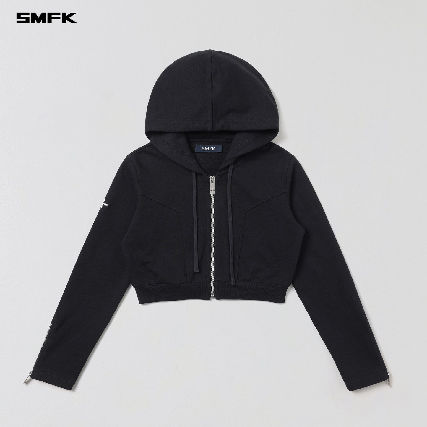 PERMANENT SLIM SHORT HOODIE/COTTON+WOOL - WILD BLACK