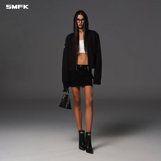 PERMANENT SLIM ZIP HOODIE/COTTON+WOOL+SILK - WILD BLACK