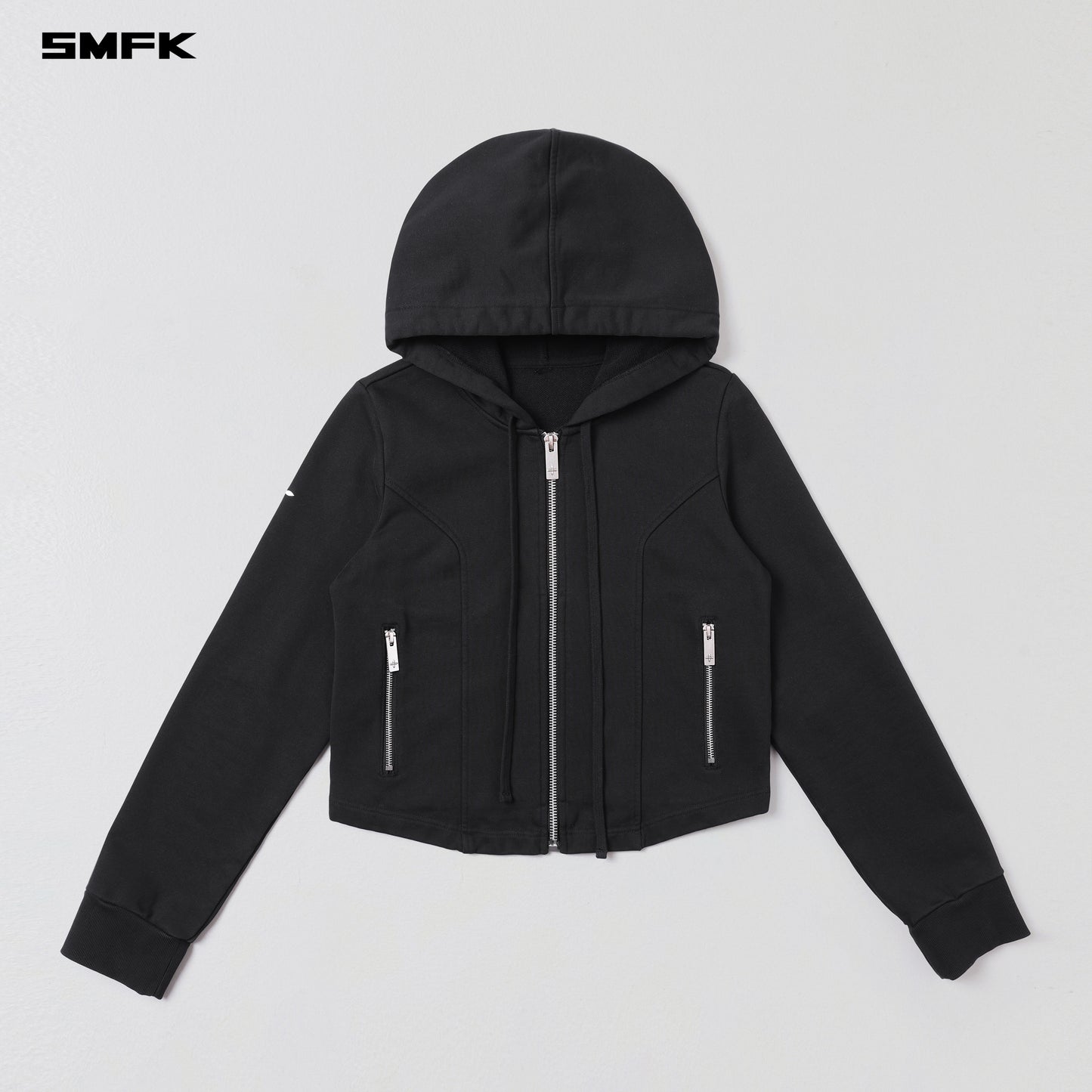 PERMANENT SLIM ZIP HOODIE/COTTON+WOOL+SILK - WILD BLACK