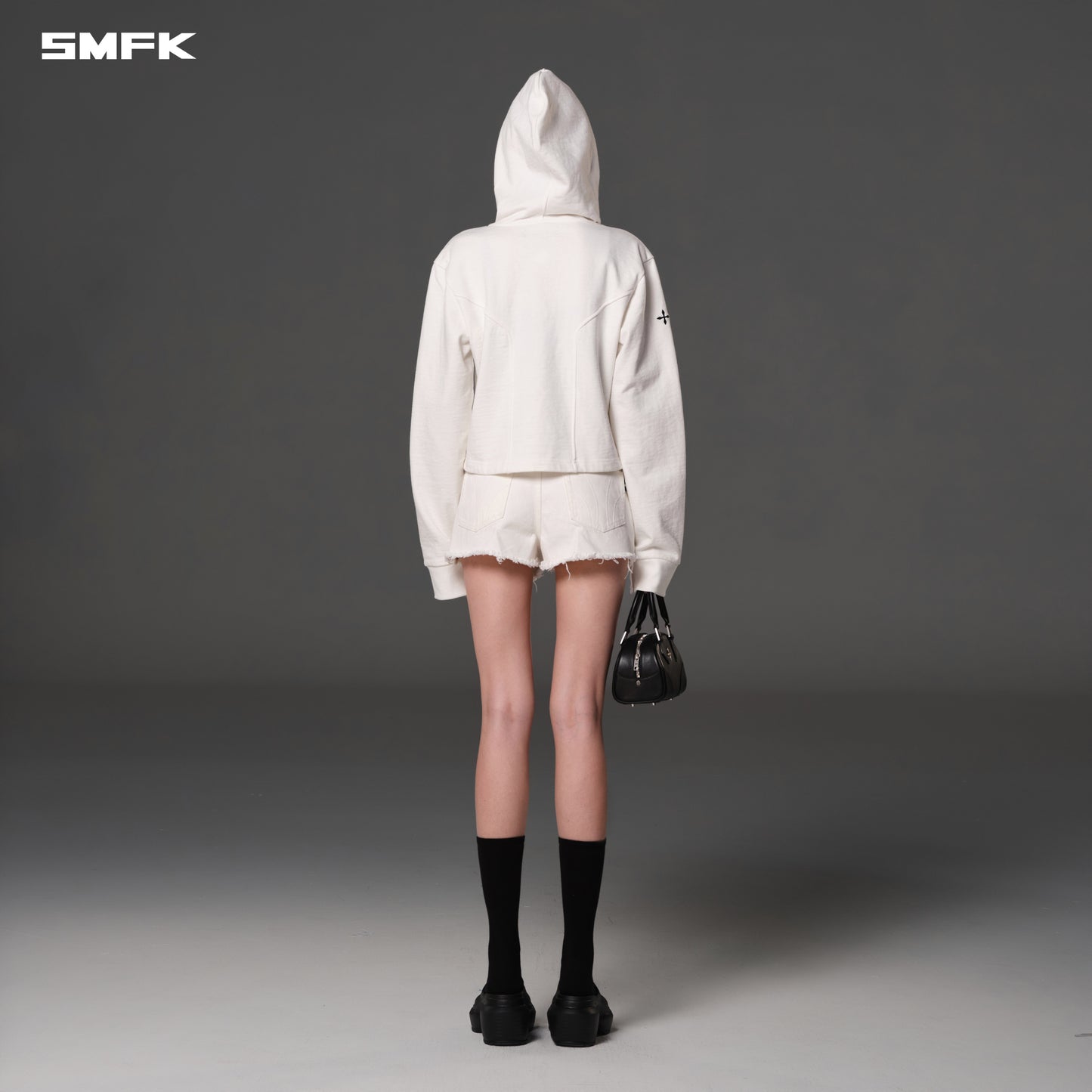 PERMANENT SLIM ZIP HOODIE/COTTON+WOOL+SILK - CLOUD WHITE