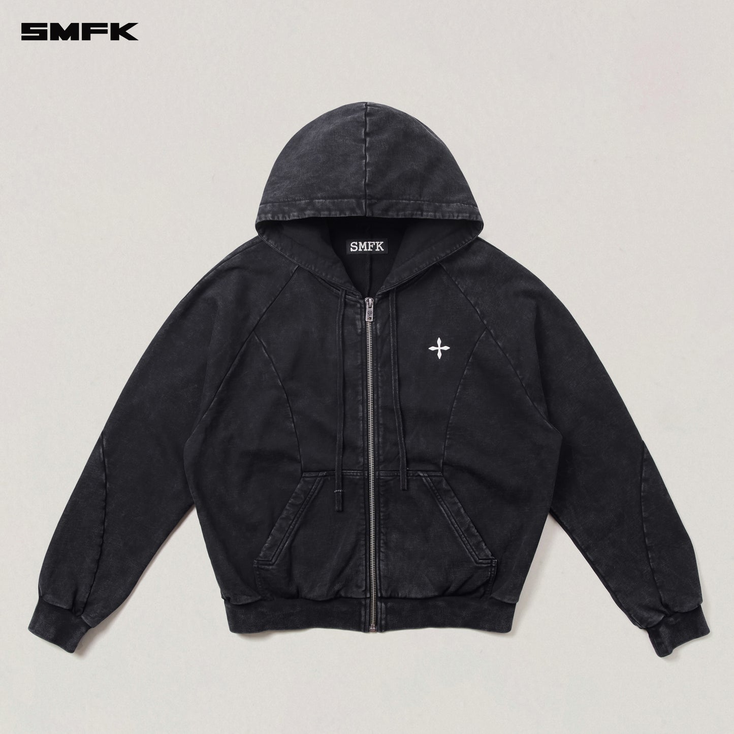 VINTAGE-SAVAGE LOOSE SPORTS ZIP HOODIE/FADE DYE/ WILD BLACK