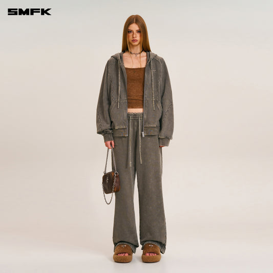 VINTAGE-SAVAGE LOOSE SPORTS ZIP HOODIE/FADE DYE/ WILD BROWN