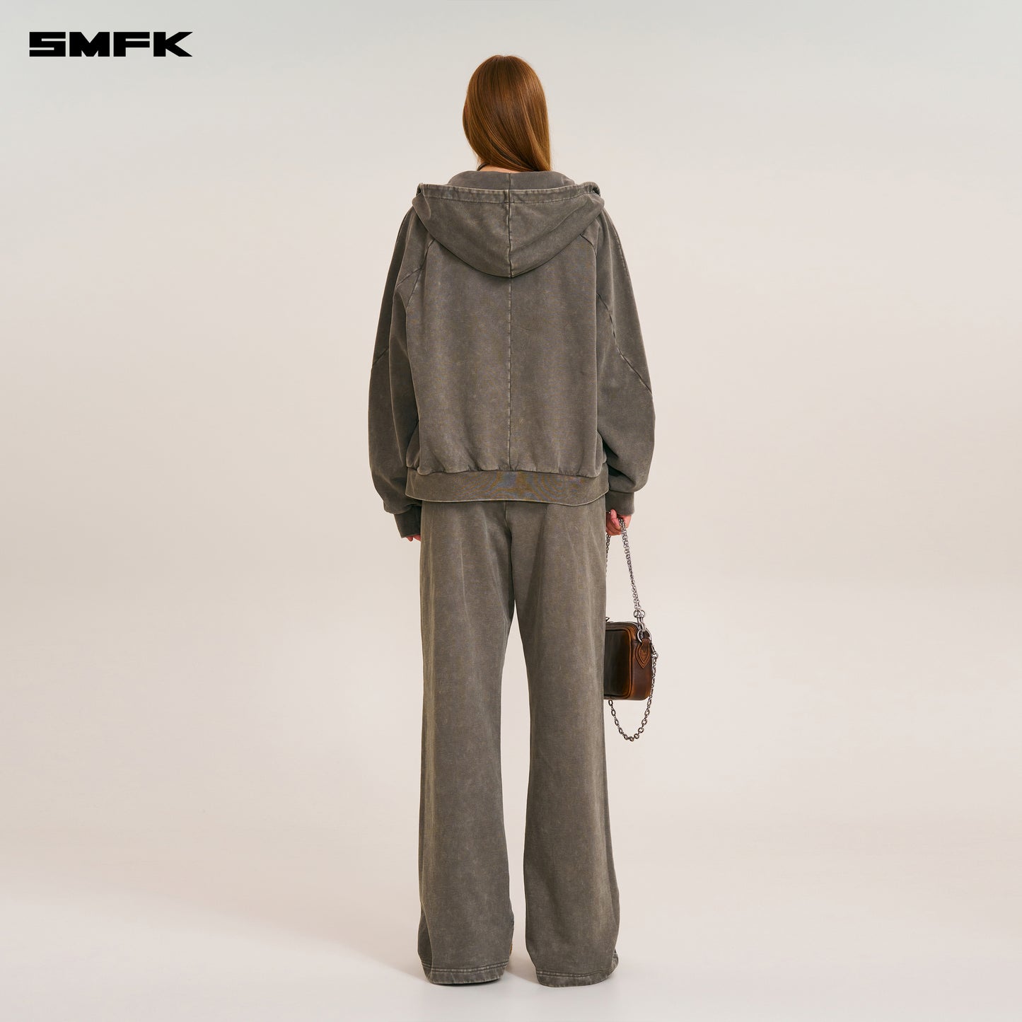 VINTAGE-SAVAGE LOOSE SPORTS ZIP HOODIE/FADE DYE/ WILD BROWN