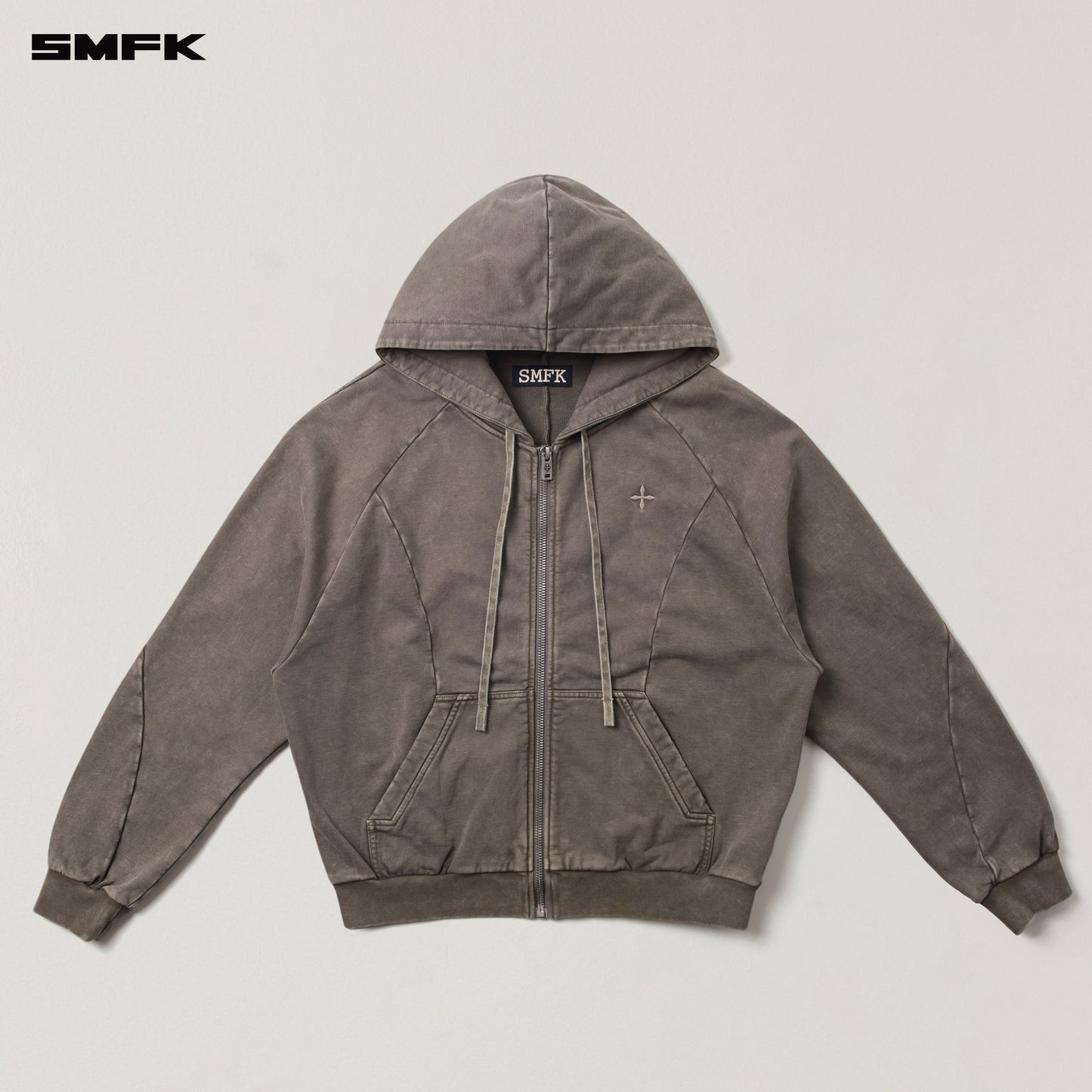 VINTAGE-SAVAGE LOOSE SPORTS ZIP HOODIE/FADE DYE/ WILD BROWN