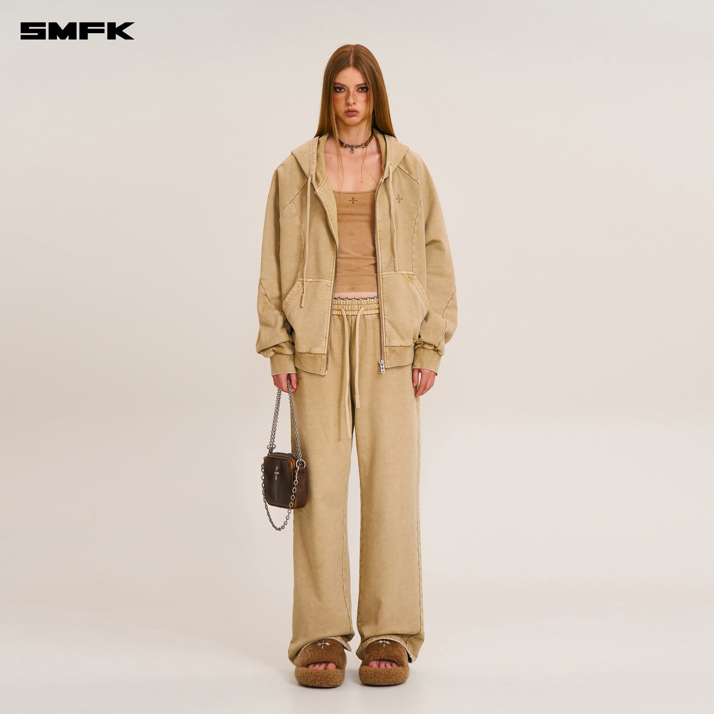 VINTAGE-SAVAGE LOOSE SPORTS ZIP HOODIE/FADE DYE/ FADING DESERT