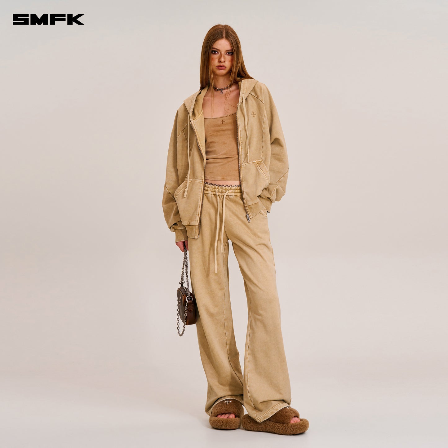 VINTAGE-SAVAGE LOOSE SPORTS ZIP HOODIE/FADE DYE/ FADING DESERT