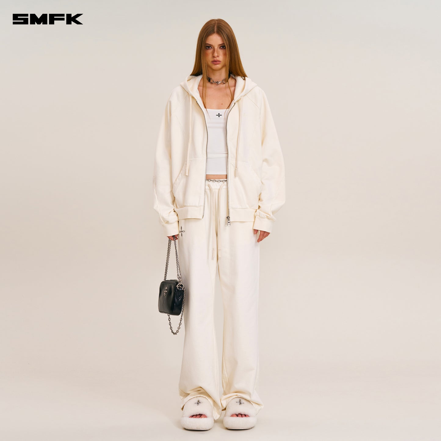 VINTAGE-SAVAGE LOOSE SPORTS ZIP HOODIE/FADE DYE/ SNOW MOUNTAIN WHITE