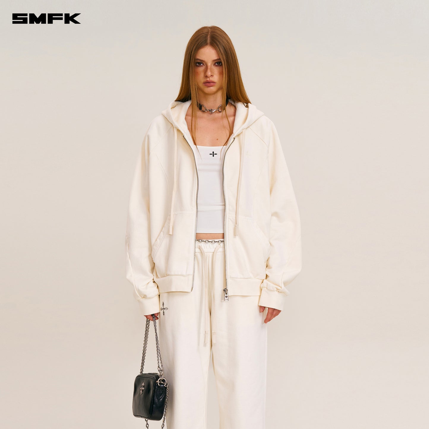 VINTAGE-SAVAGE LOOSE SPORTS ZIP HOODIE/FADE DYE/ SNOW MOUNTAIN WHITE