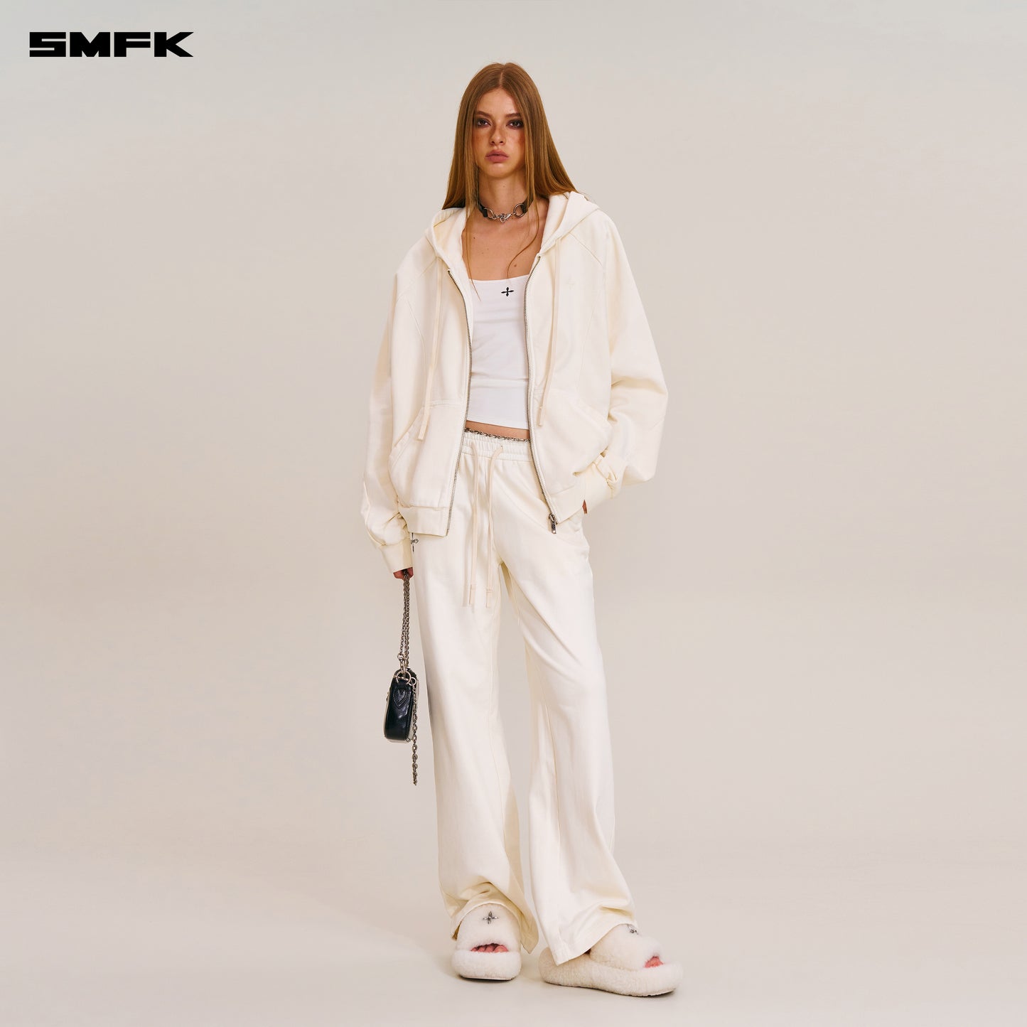 VINTAGE-SAVAGE LOOSE SPORTS ZIP HOODIE/FADE DYE/ SNOW MOUNTAIN WHITE