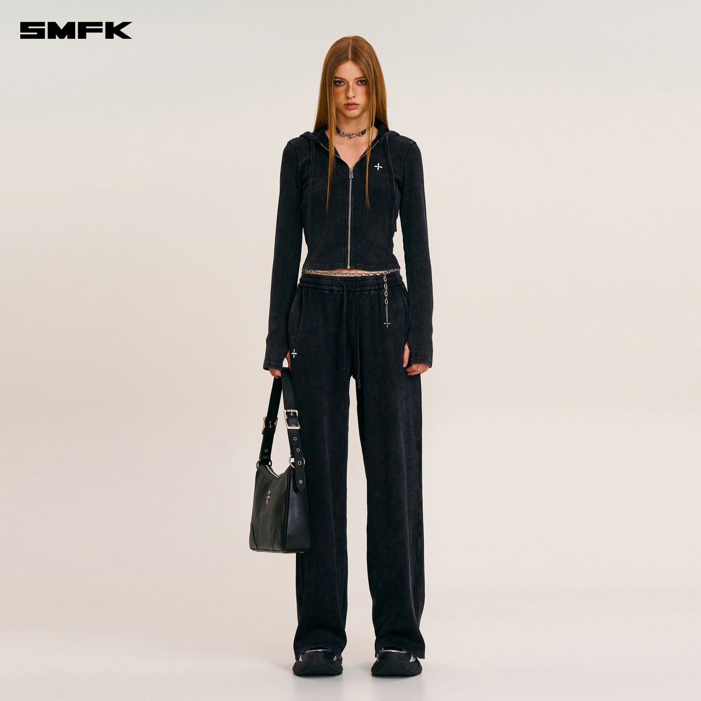 VINTAGE-SAVAGE SLIM SPORTS ZIP HOODIE/FADE DYE/ VANISH BLACK