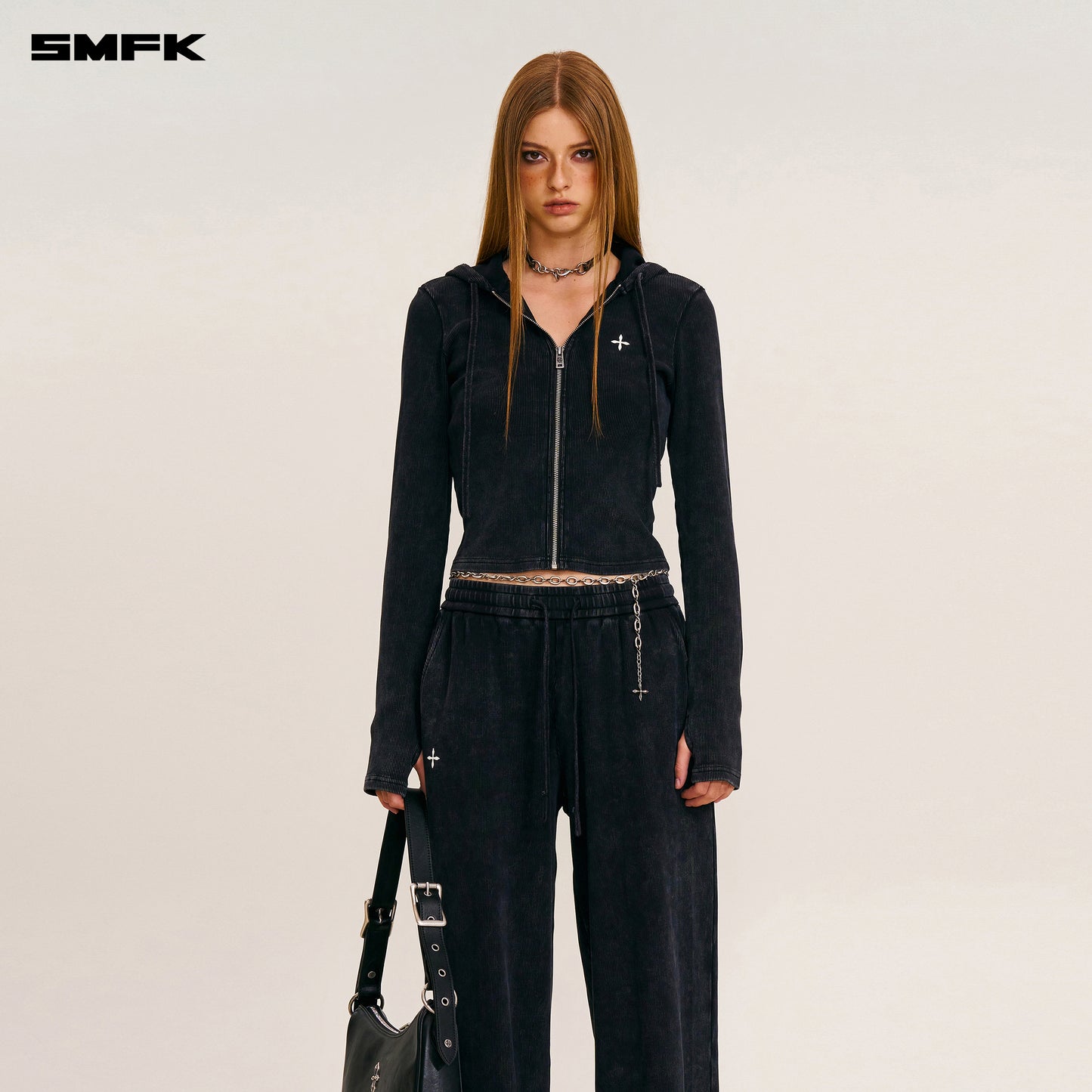 VINTAGE-SAVAGE SLIM SPORTS ZIP HOODIE/FADE DYE/ VANISH BLACK