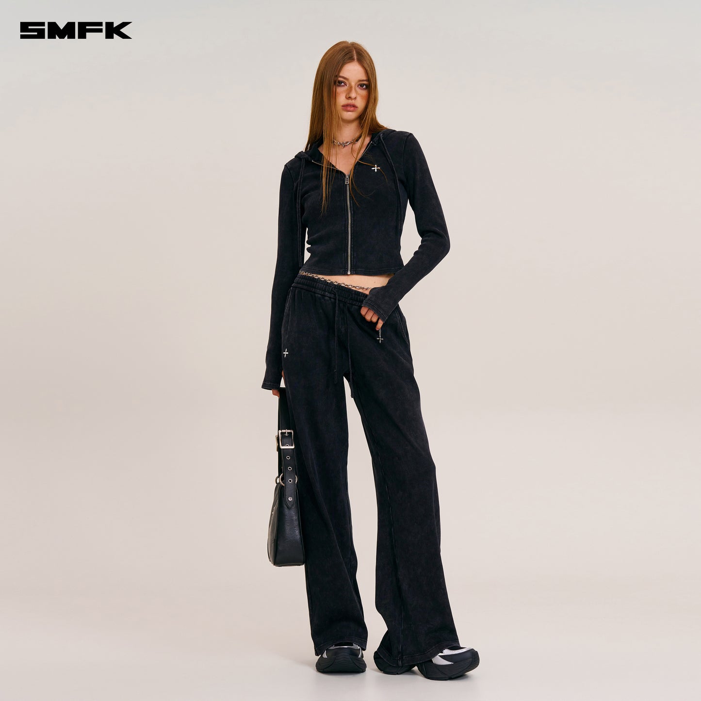 VINTAGE-SAVAGE SLIM SPORTS ZIP HOODIE/FADE DYE/ VANISH BLACK