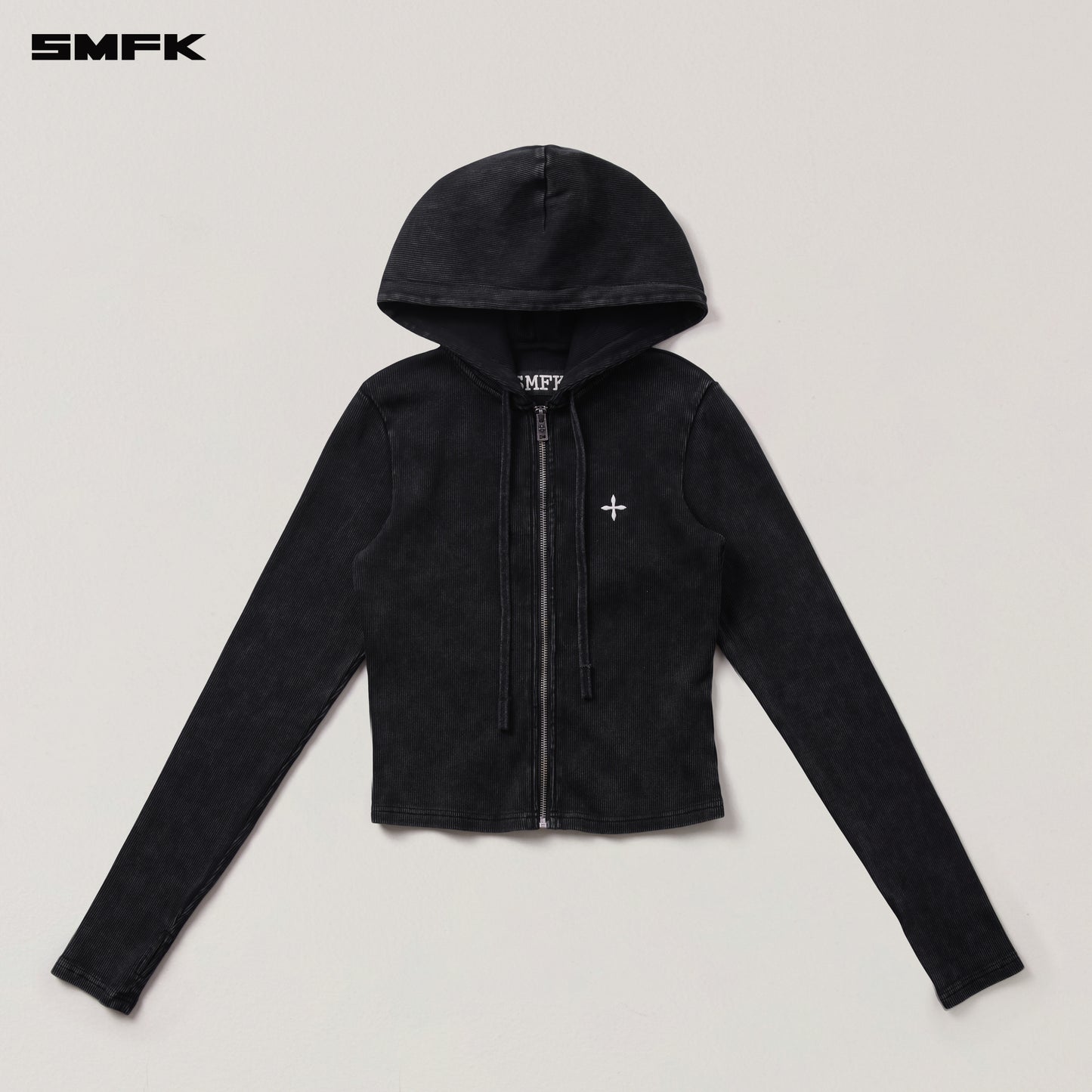 VINTAGE-SAVAGE SLIM SPORTS ZIP HOODIE/FADE DYE/ VANISH BLACK