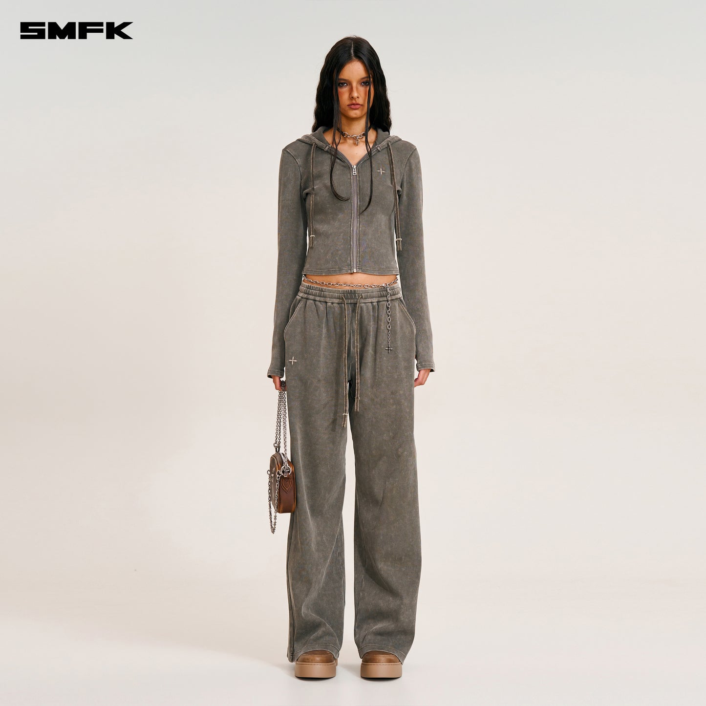 VINTAGE-SAVAGE SLIM SPORTS ZIP HOODIE/FADE DYE/ VANISH BROWN