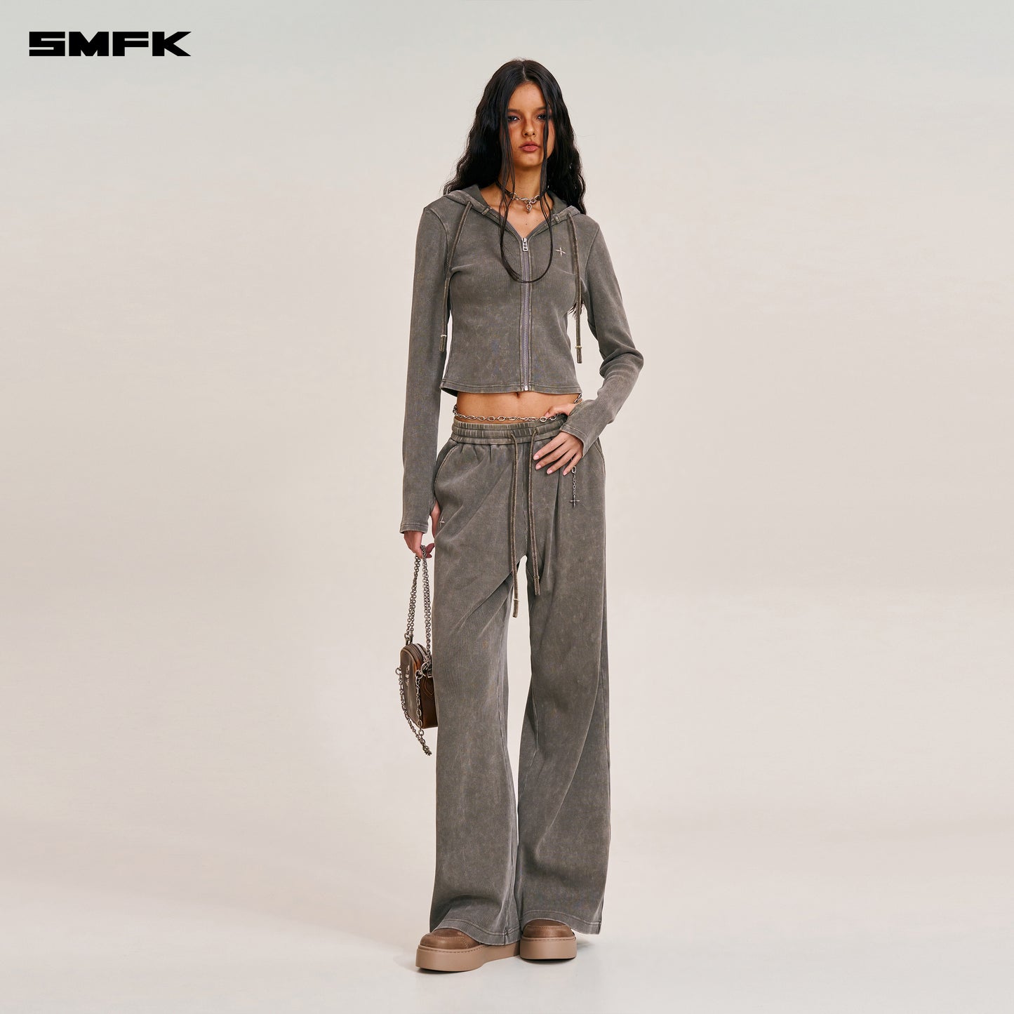 VINTAGE-SAVAGE SLIM SPORTS ZIP HOODIE/FADE DYE/ VANISH BROWN