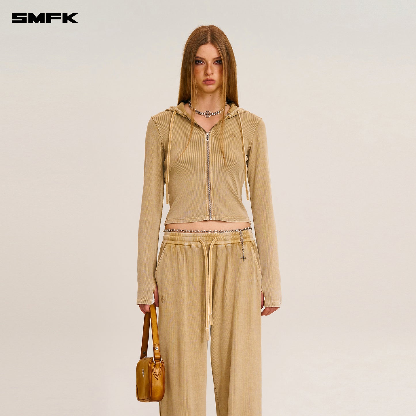 VINTAGE-SAVAGE SLIM SPORTS ZIP HOODIE/FADE DYE/ VANISH SAND