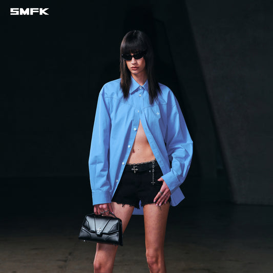 COMPASS BADGE CARGO SHIRT/COTTON FANTASY BLUE