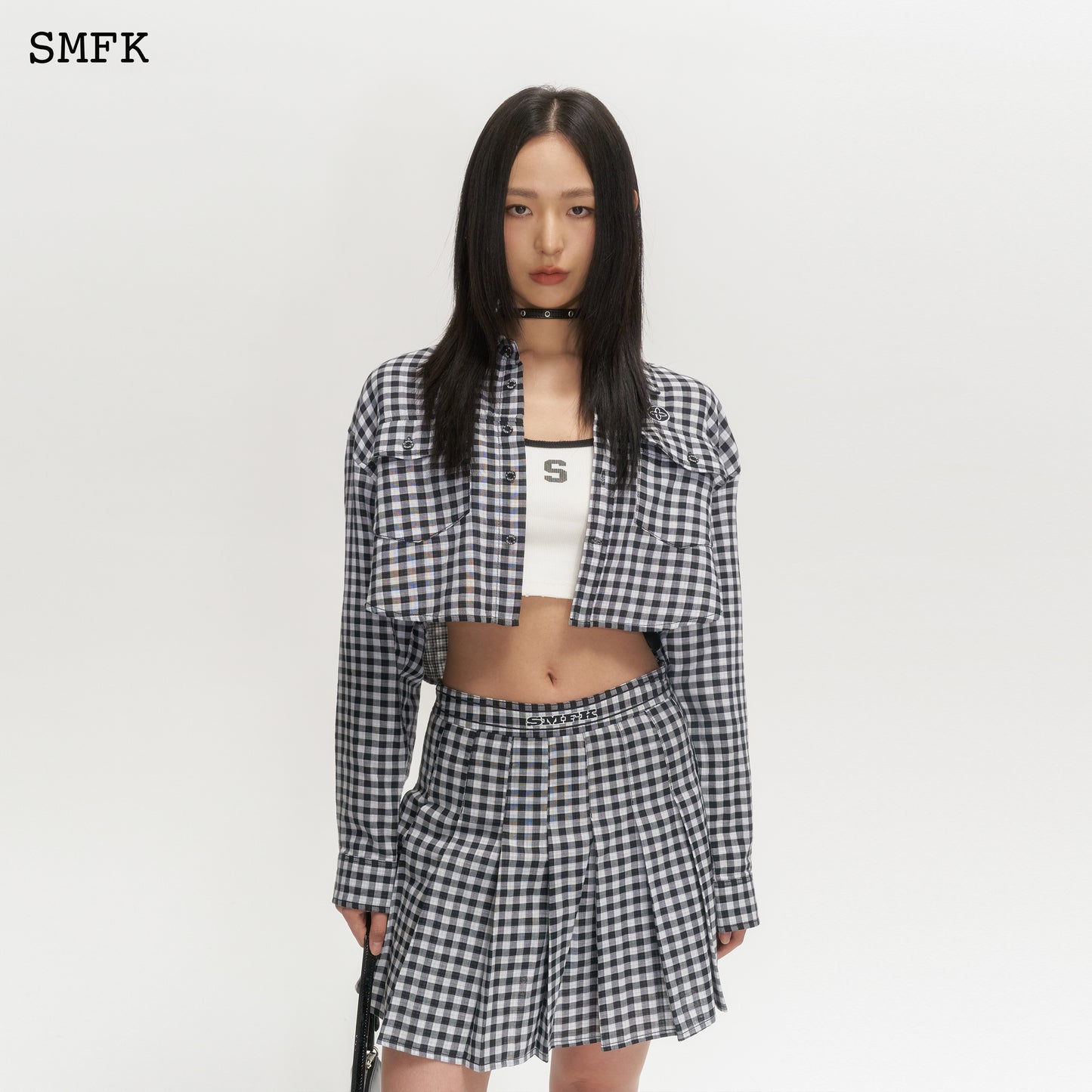 VINTAGE ACADEMY BLACK AND WHITE CHECKERED SHORT SHIRT