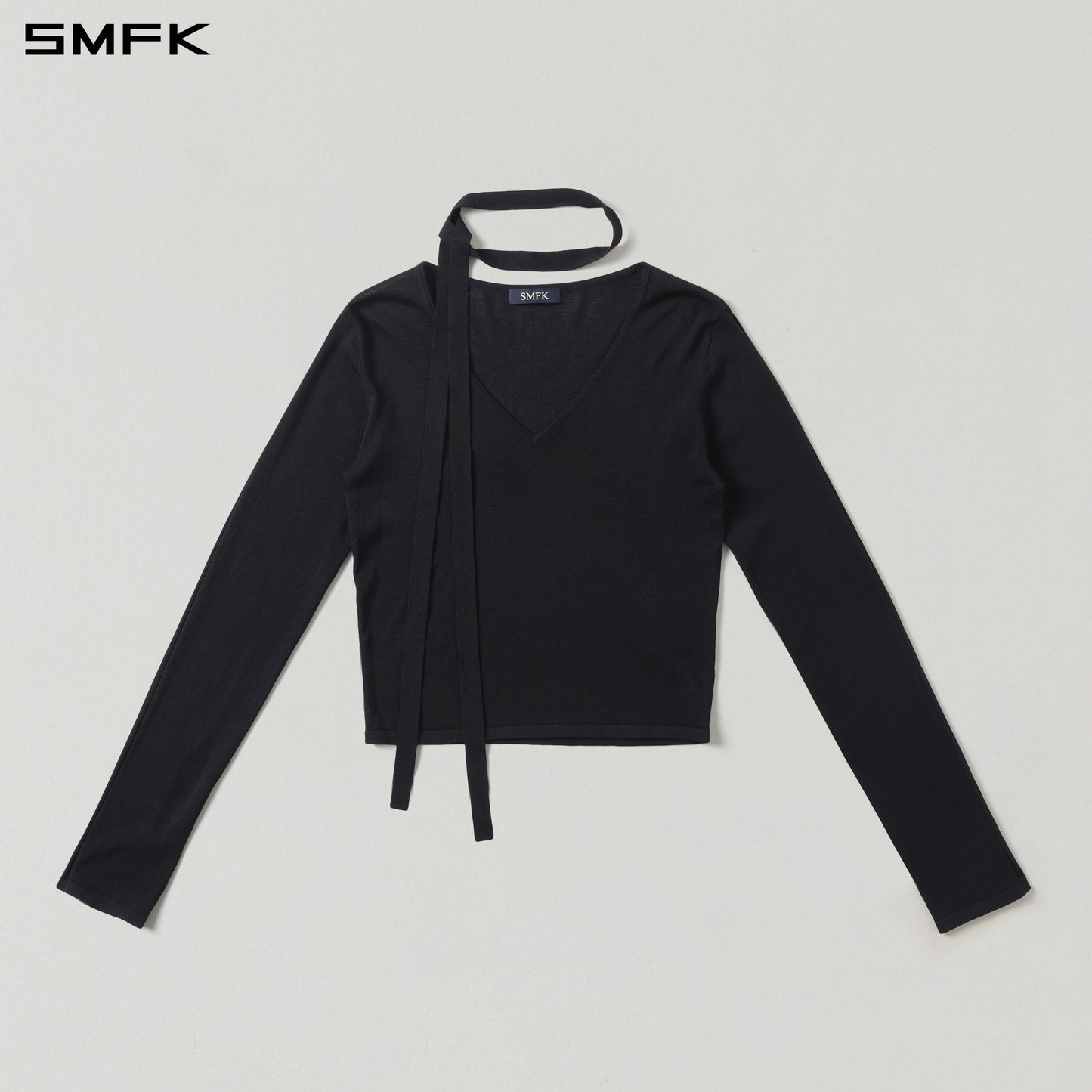 MYTH SIREN ROVE V-NECK SLIM KNIT PULLOVER/ACETATE+COTTON WILD BLACK
