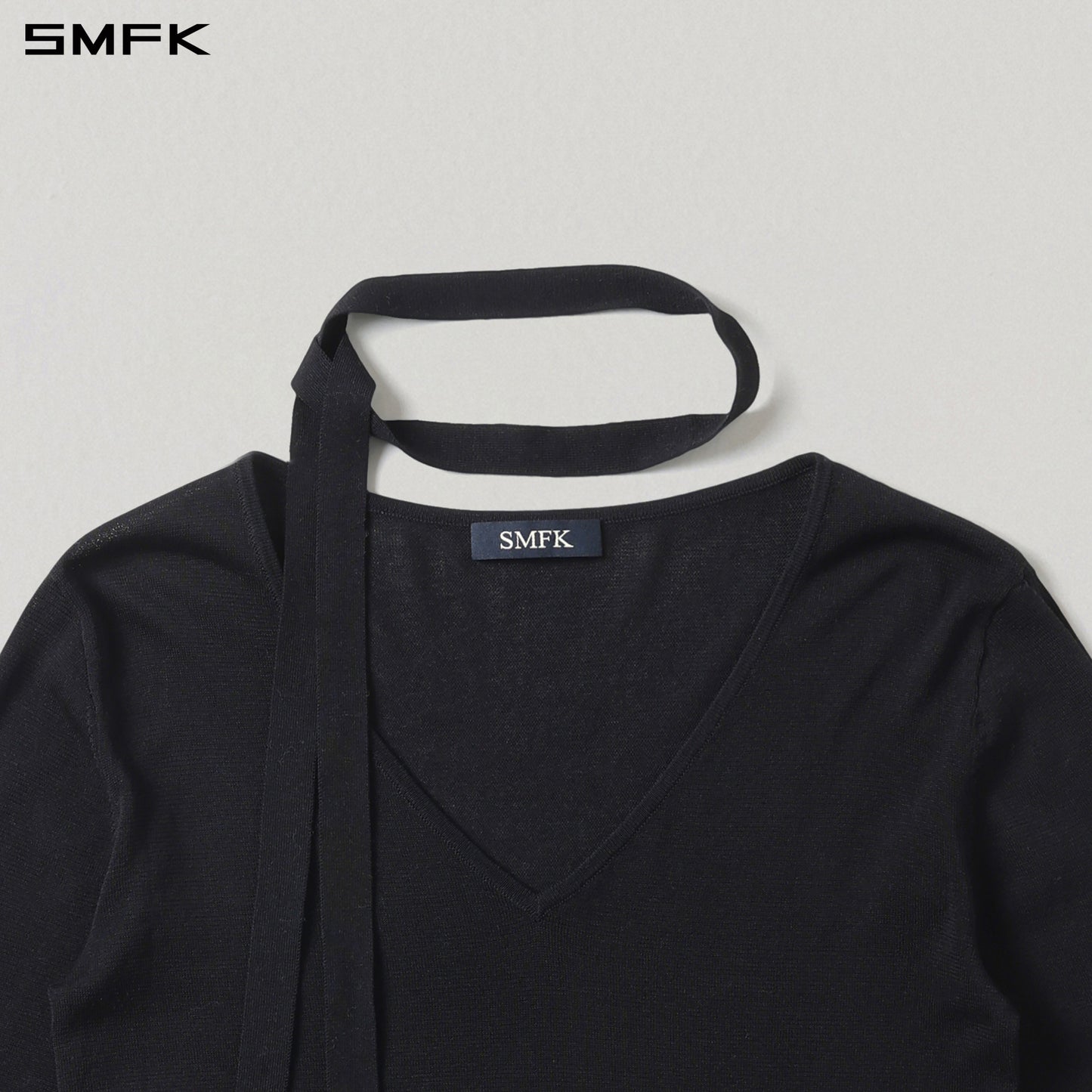 MYTH SIREN ROVE V-NECK SLIM KNIT PULLOVER/ACETATE+COTTON WILD BLACK
