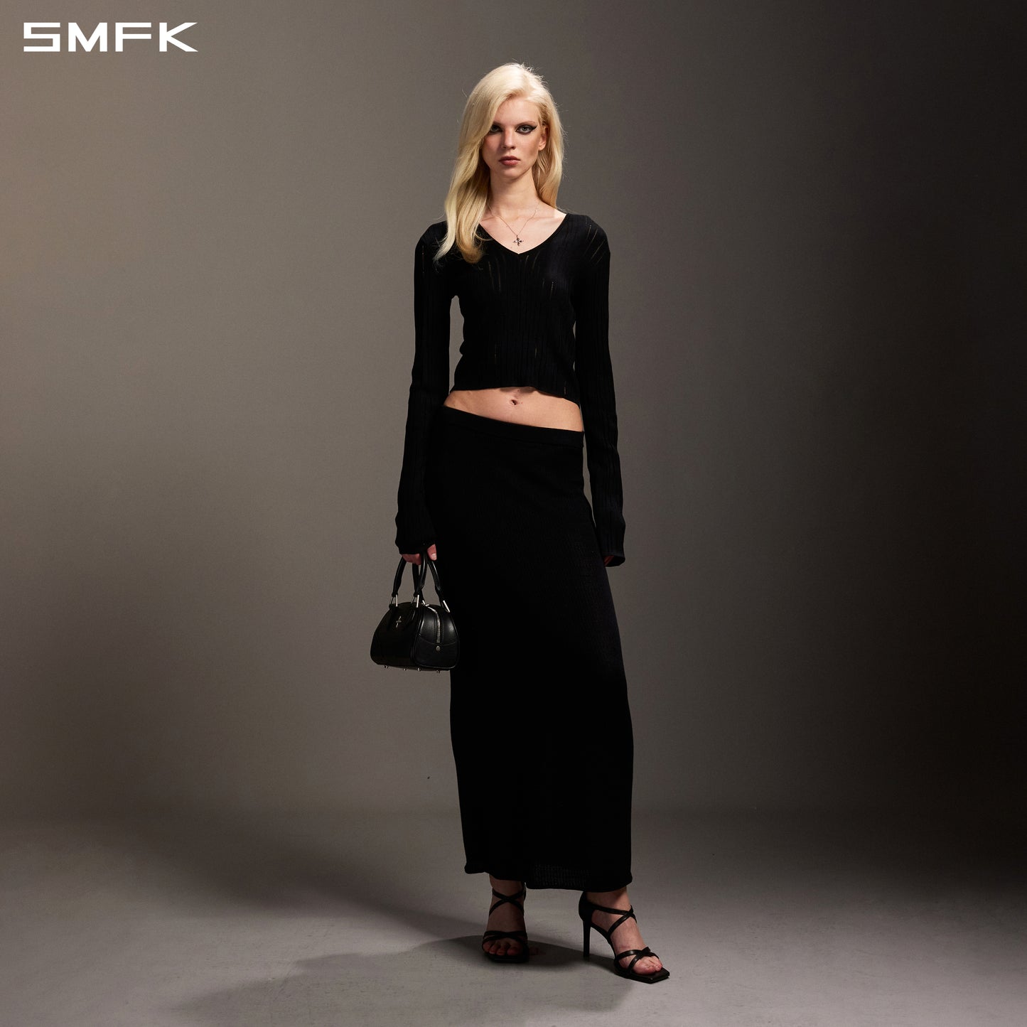MIRAGE SIREN VISIONAL KNIT SHORT PULLOVER/ACETATE+COTTON WILD BLACK