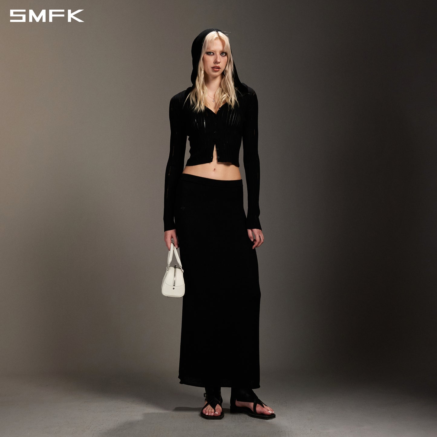 MIRAGE SIREN VISIONAL KNIT HOOD CARDIGAN/TENCEL+SILK
