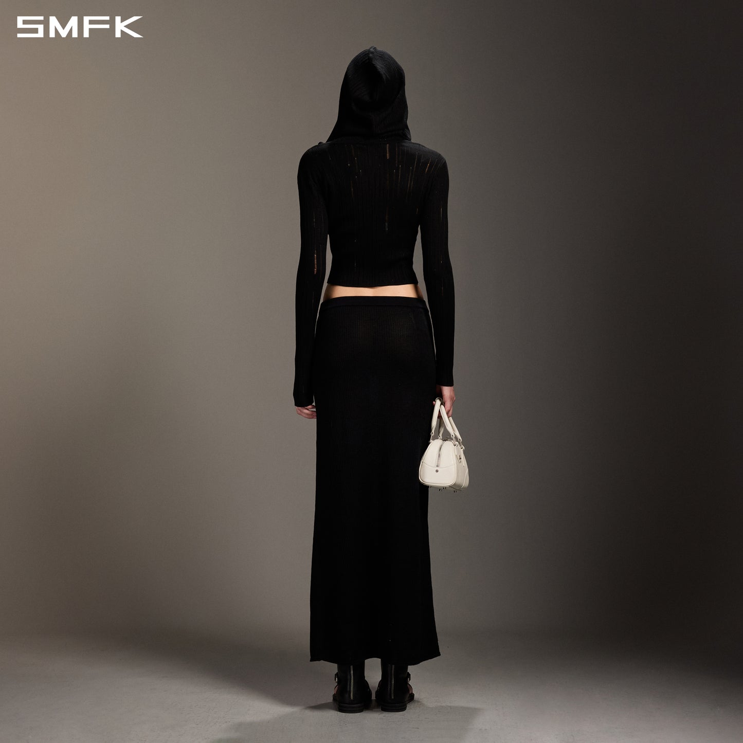 MIRAGE SIREN VISIONAL KNIT HOOD CARDIGAN/TENCEL+SILK