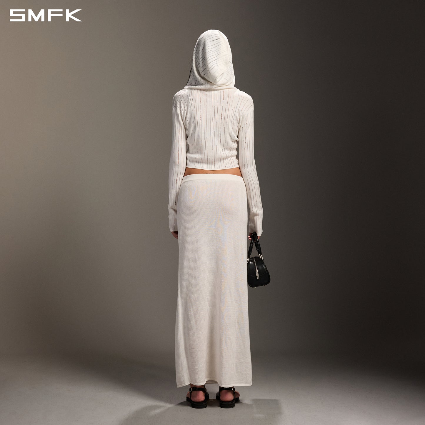 MIRAGE SIREN VISIONAL KNIT HOOD CARDIGAN/TENCEL+SILK
