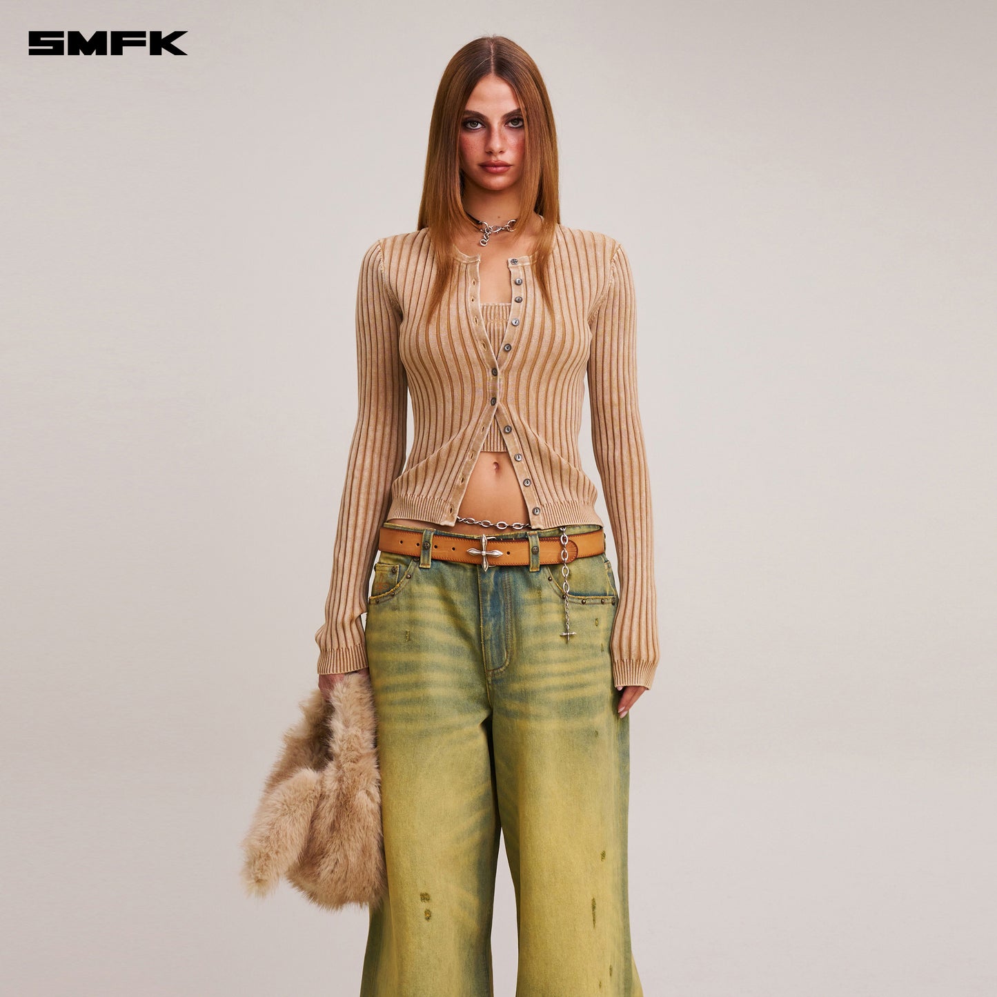 VINTAGE-SAVAGE KNIT CARDIGAN/STONE WASH/ VANISH SAND
