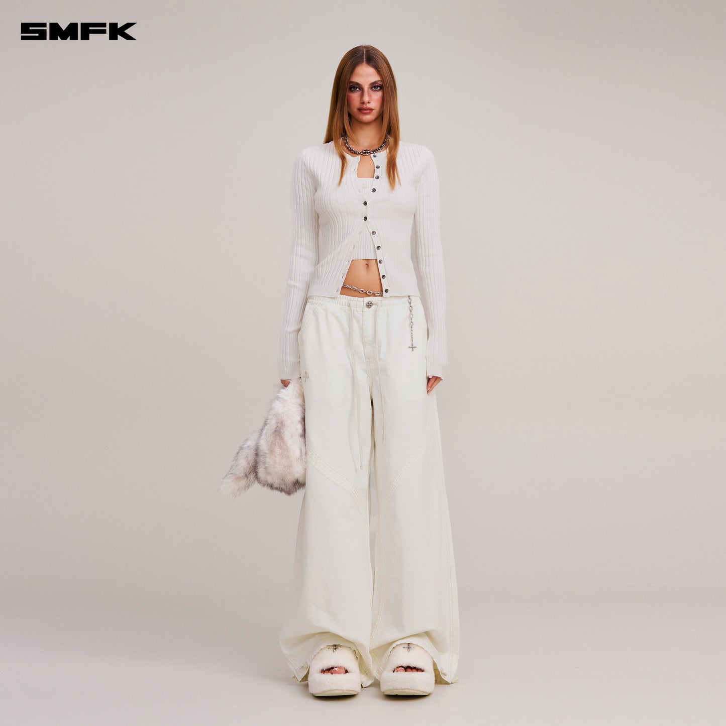 VINTAGE-SAVAGE KNIT CARDIGAN/STONE WASH/ SNOW MOUNTAIN WHITE