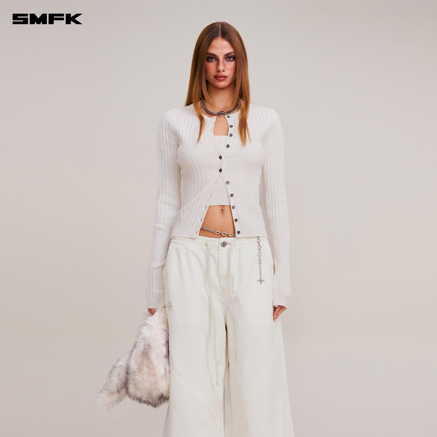 VINTAGE-SAVAGE KNIT CARDIGAN/STONE WASH/ SNOW MOUNTAIN WHITE