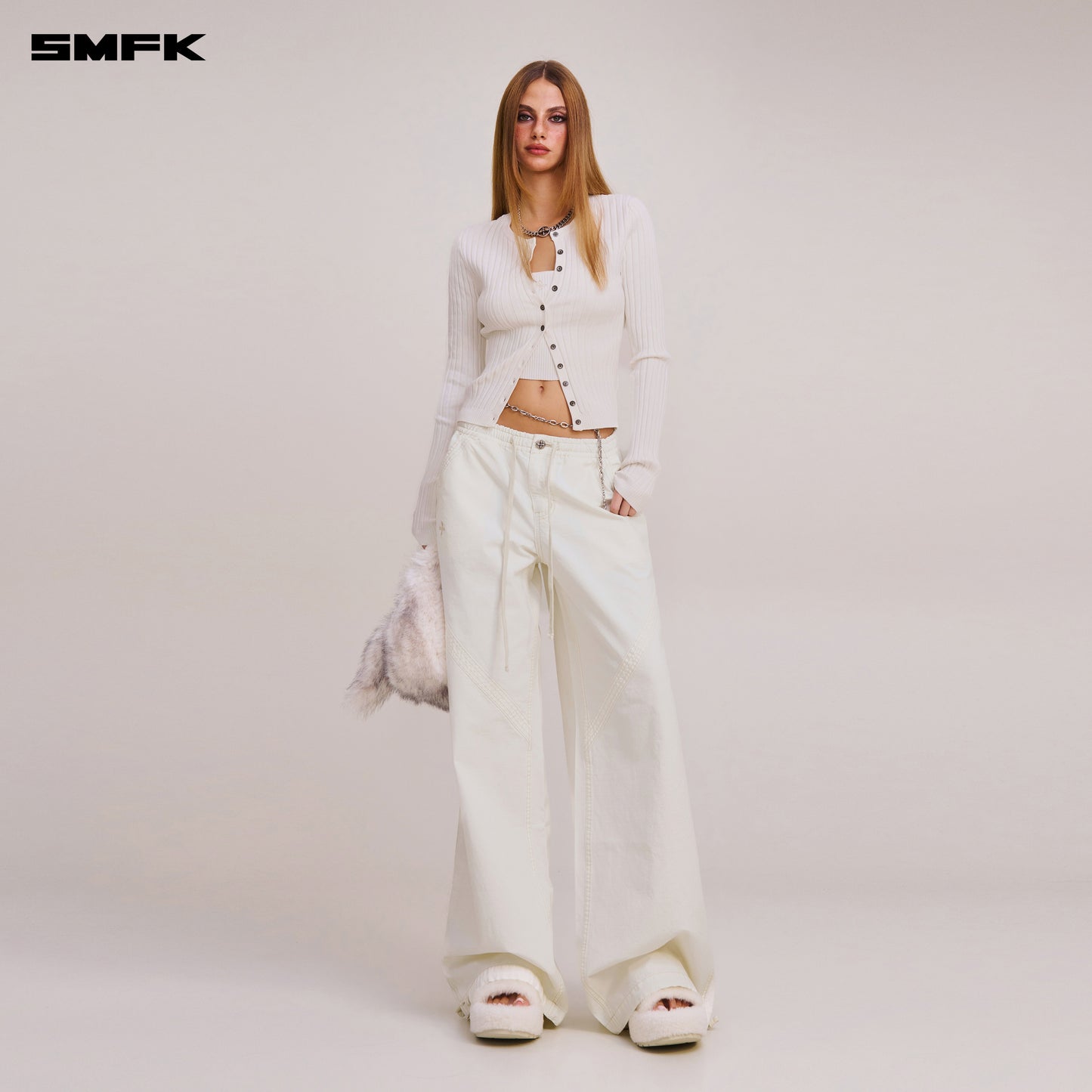VINTAGE-SAVAGE KNIT CARDIGAN/STONE WASH/ SNOW MOUNTAIN WHITE