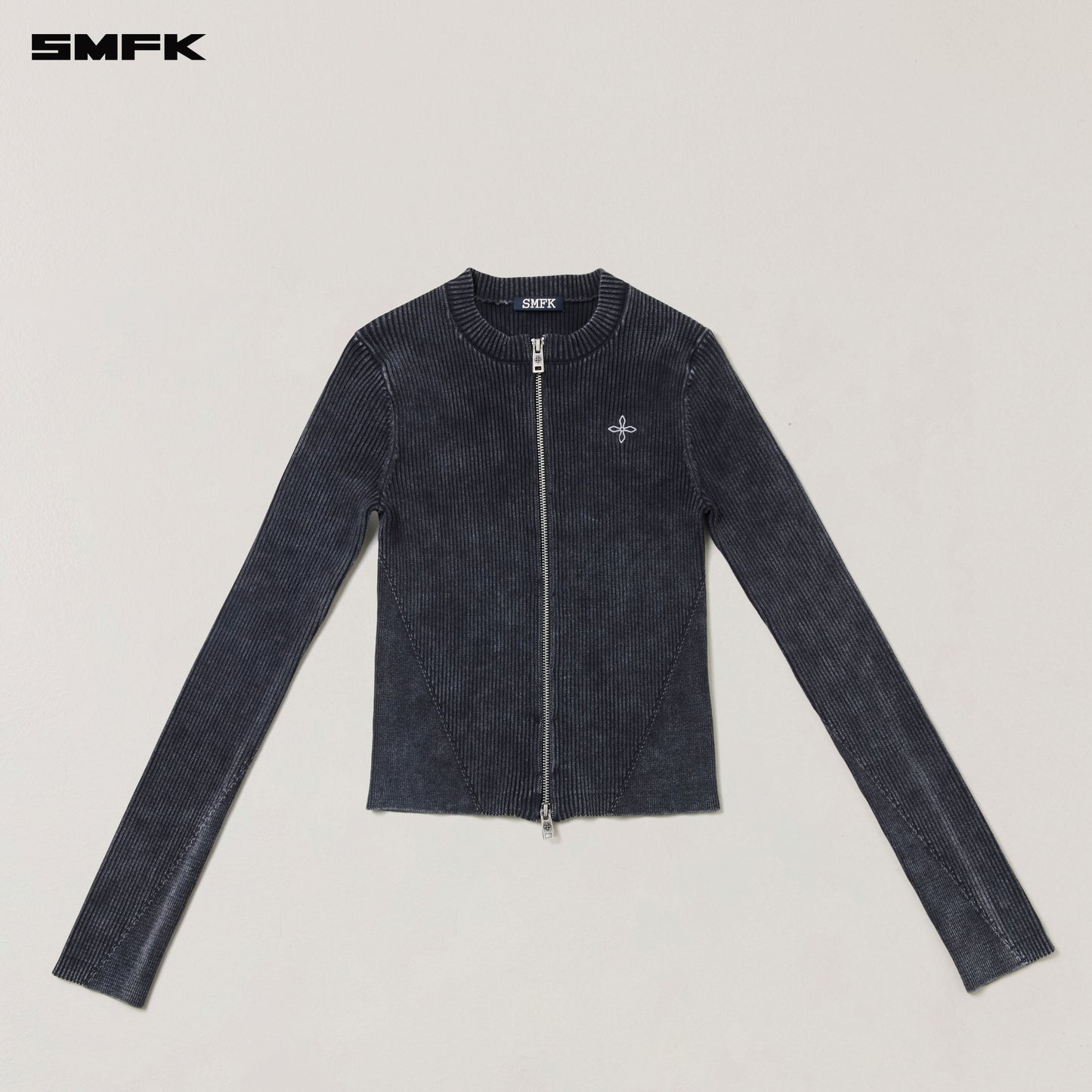 VINTAGE-SAVAGE ZIP KNIT CARDIGAN/STONE WASH/ VANISH BLACK
